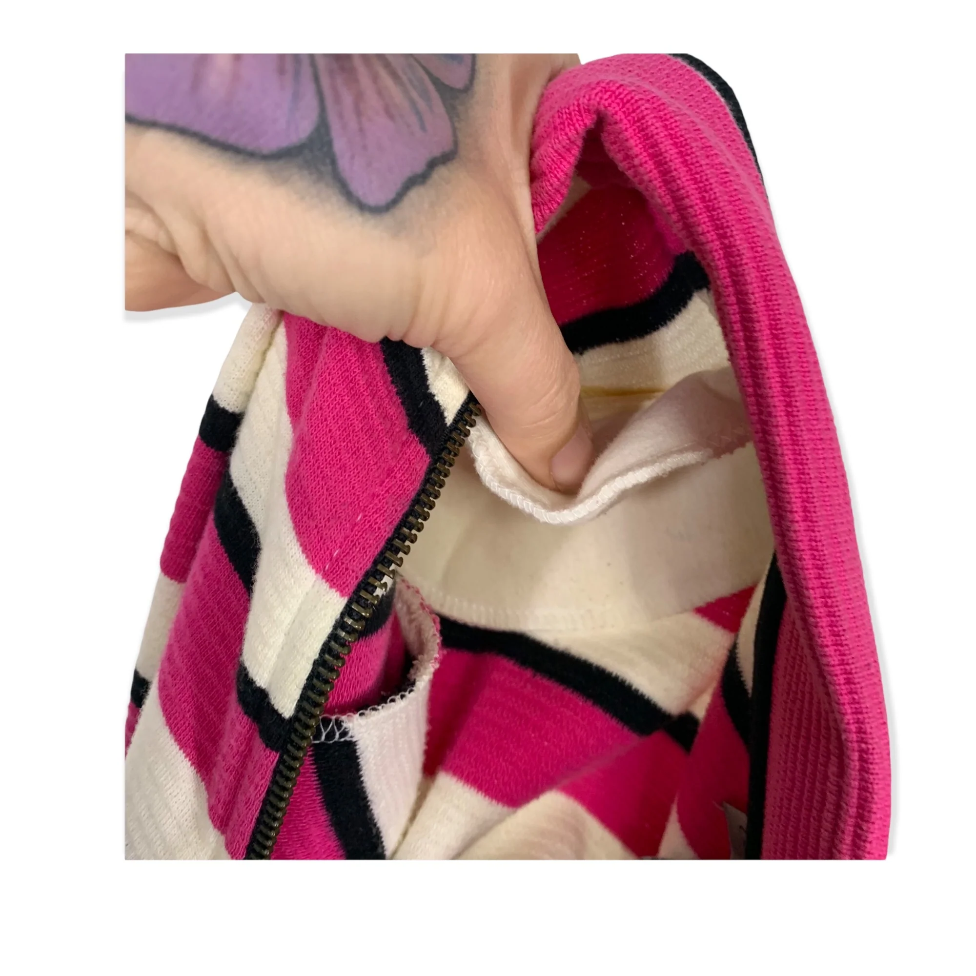 Vintage 90s Pink Black White Stripe Long Sleeve Zip Up Jumpsuit Small by Classiques du Sport - Image 6