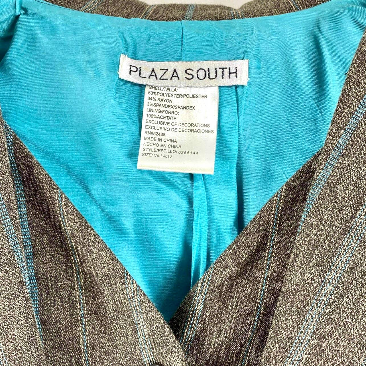 Vintage 90s Pinstripe Brown Blue Blazer Suit Jacket by Plaza South - Image 3