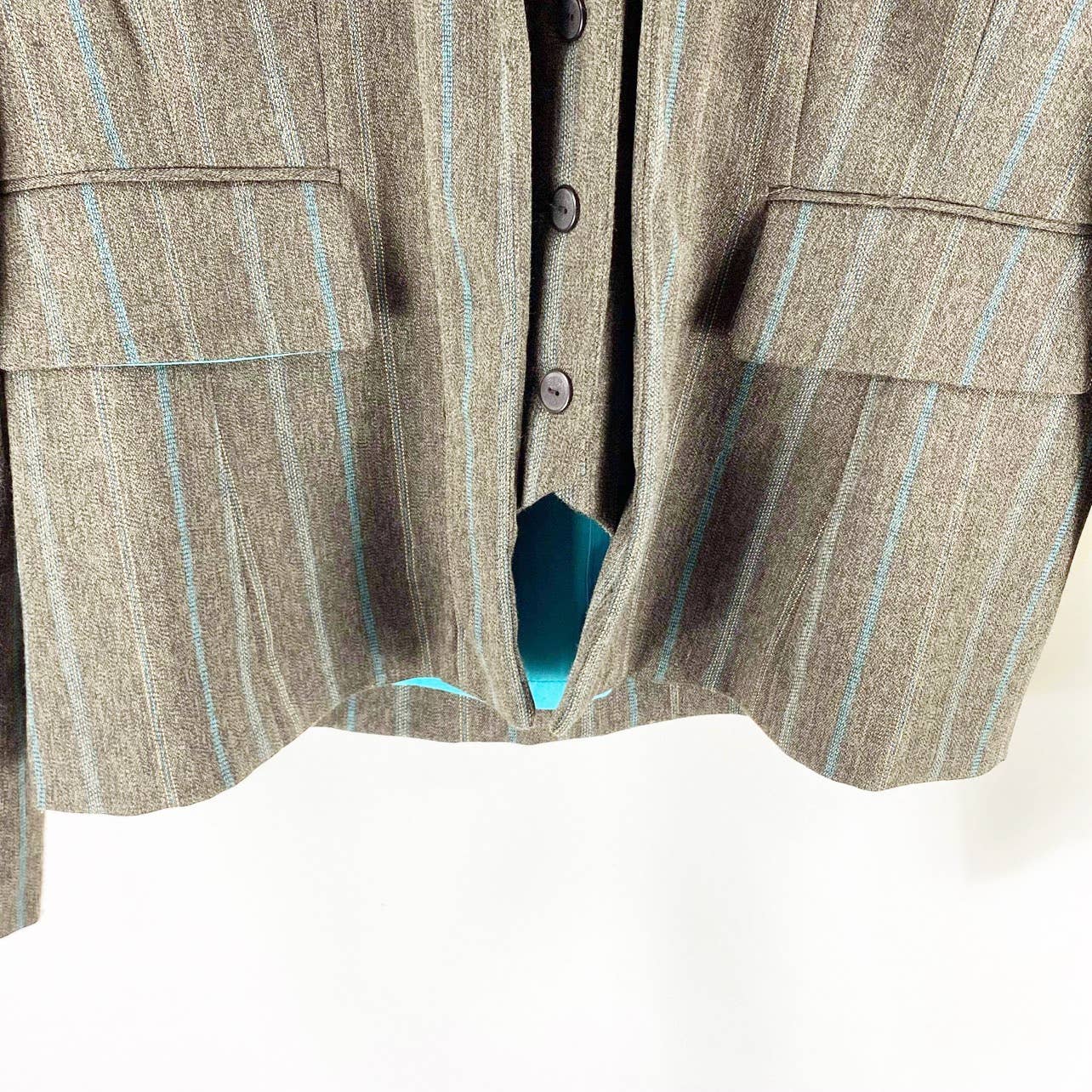 Vintage 90s Pinstripe Brown Blue Blazer Suit Jacket by Plaza South - Image 5
