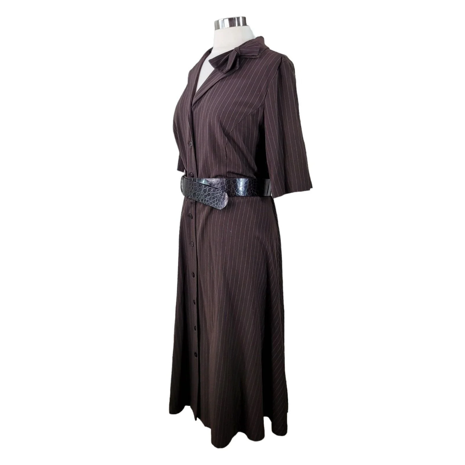 Vintage 90s Pinstripe Suit Dress Plus Size 16w Career Dark Academia Pinup Brown by Danny & Nicole - Image 7
