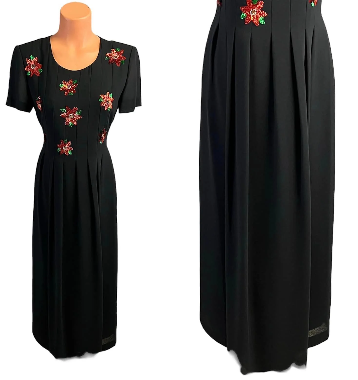 Vintage 90s Poinsettia Sequined Black Maxi Dress by jessica howard - Image 4