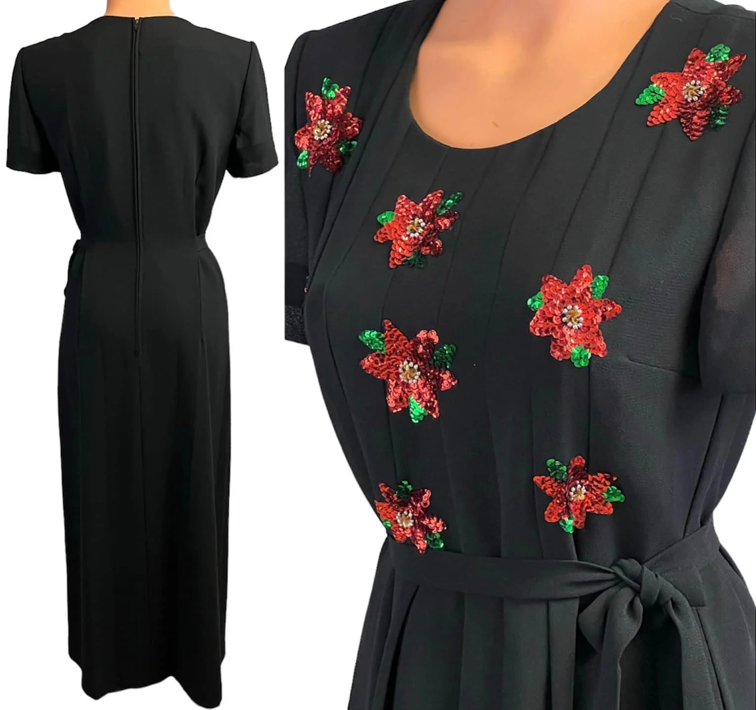 Vintage 90s Poinsettia Sequined Black Maxi Dress by jessica howard - Image 5