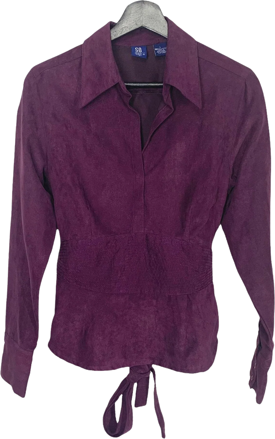 Vintage 90s Purple Faux Suede Long Sleeve Waist Panel Tie Top by So.... Gsjc