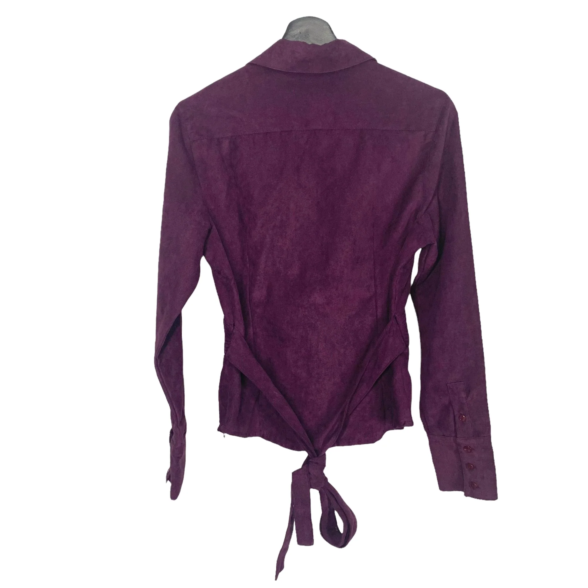 Vintage 90s Purple Faux Suede Long Sleeve Waist Panel Tie Top by So.... Gsjc - Image 2