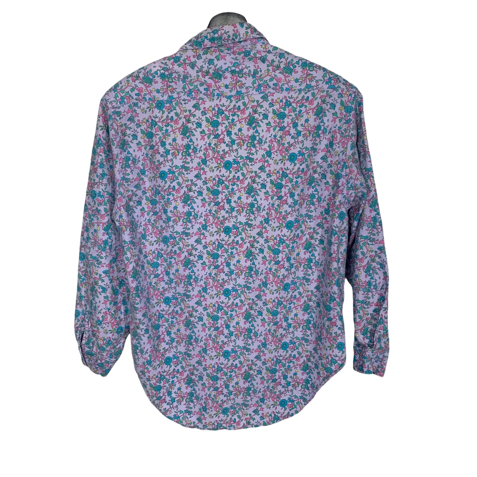 Vintage 90s Purple Floral Print Long Sleeve Button Up Top Medium by Forenza - Image 2