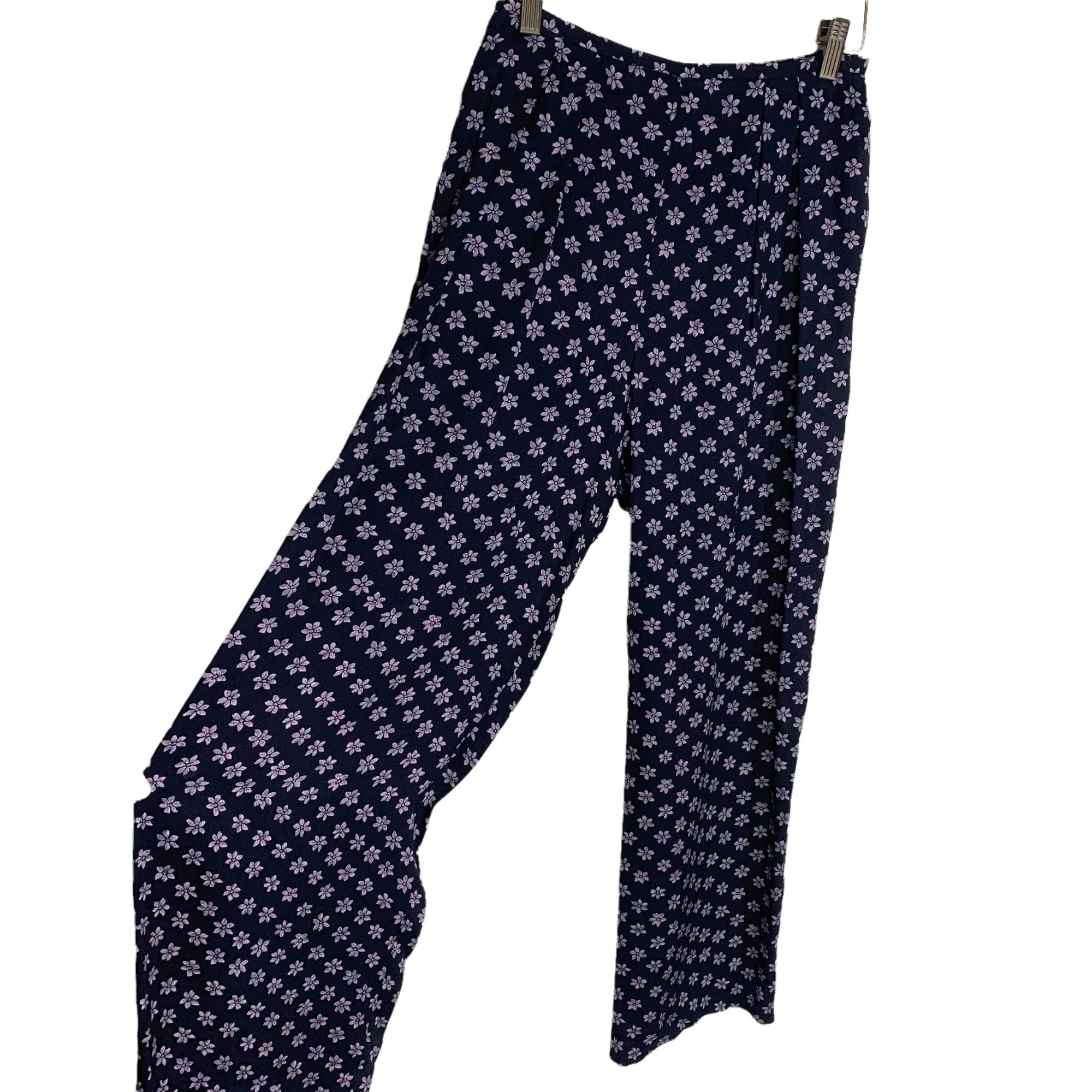Vintage 90s Purple Floral Print Wide Leg Pants Medium by Rena Rowan - Image 2