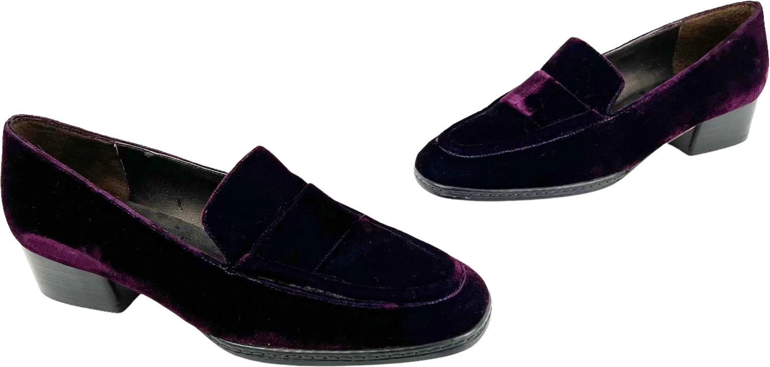 Vintage 90s Purple Velvet Loafers Nina Leather Shoes Slip-Ons