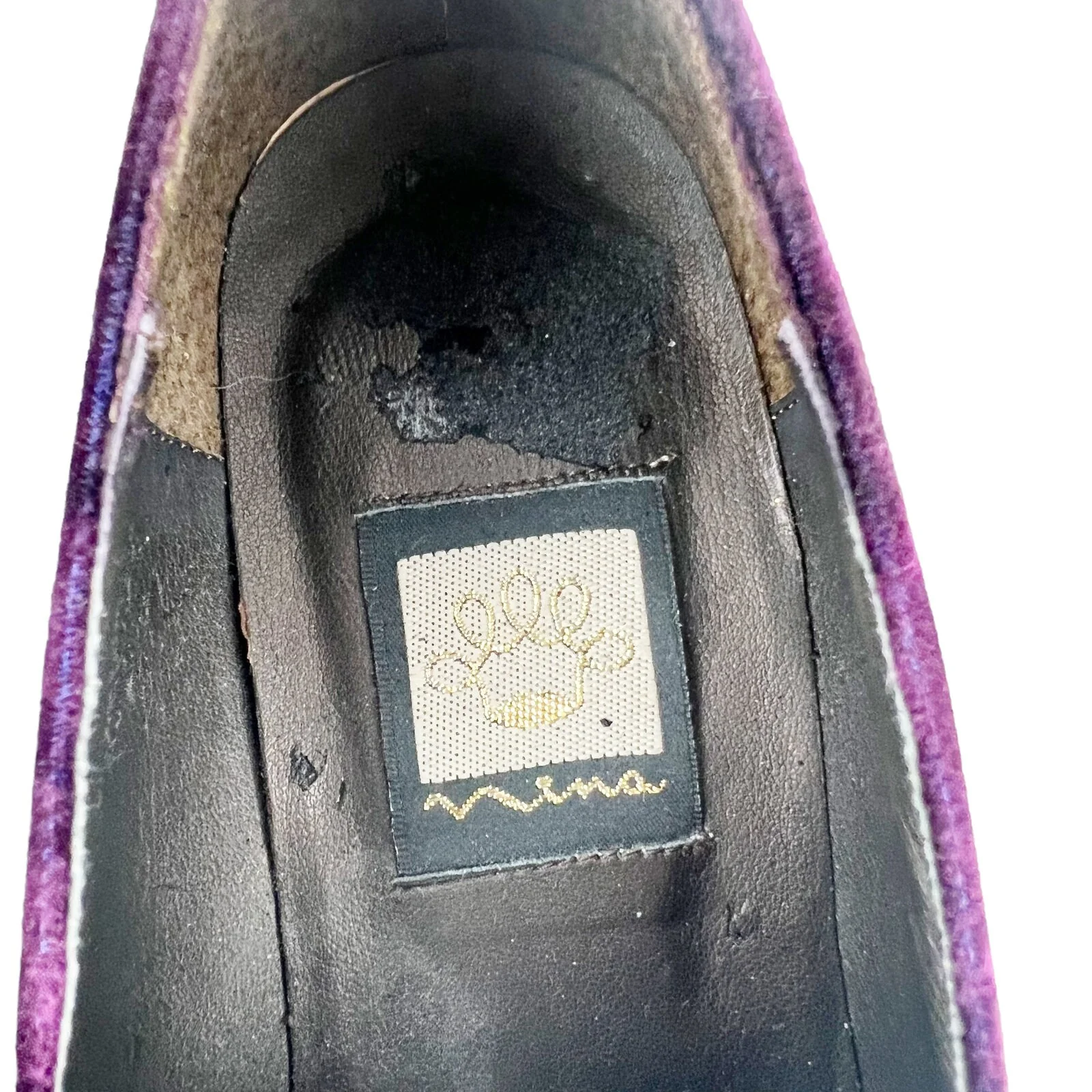 Vintage 90s Purple Velvet Loafers Nina Leather Shoes Slip-Ons - Image 6