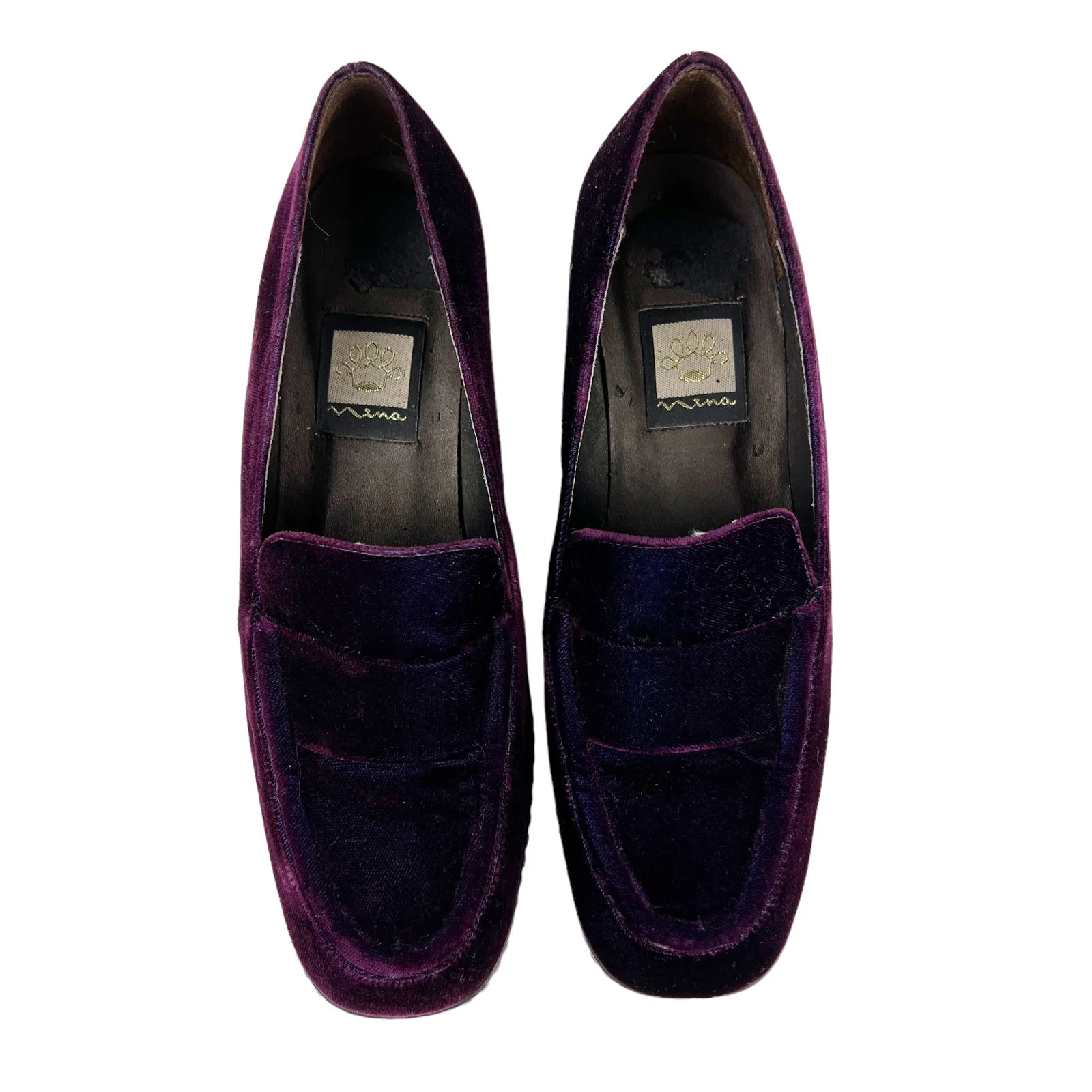 Vintage 90s Purple Velvet Loafers Nina Leather Shoes Slip-Ons - Image 8