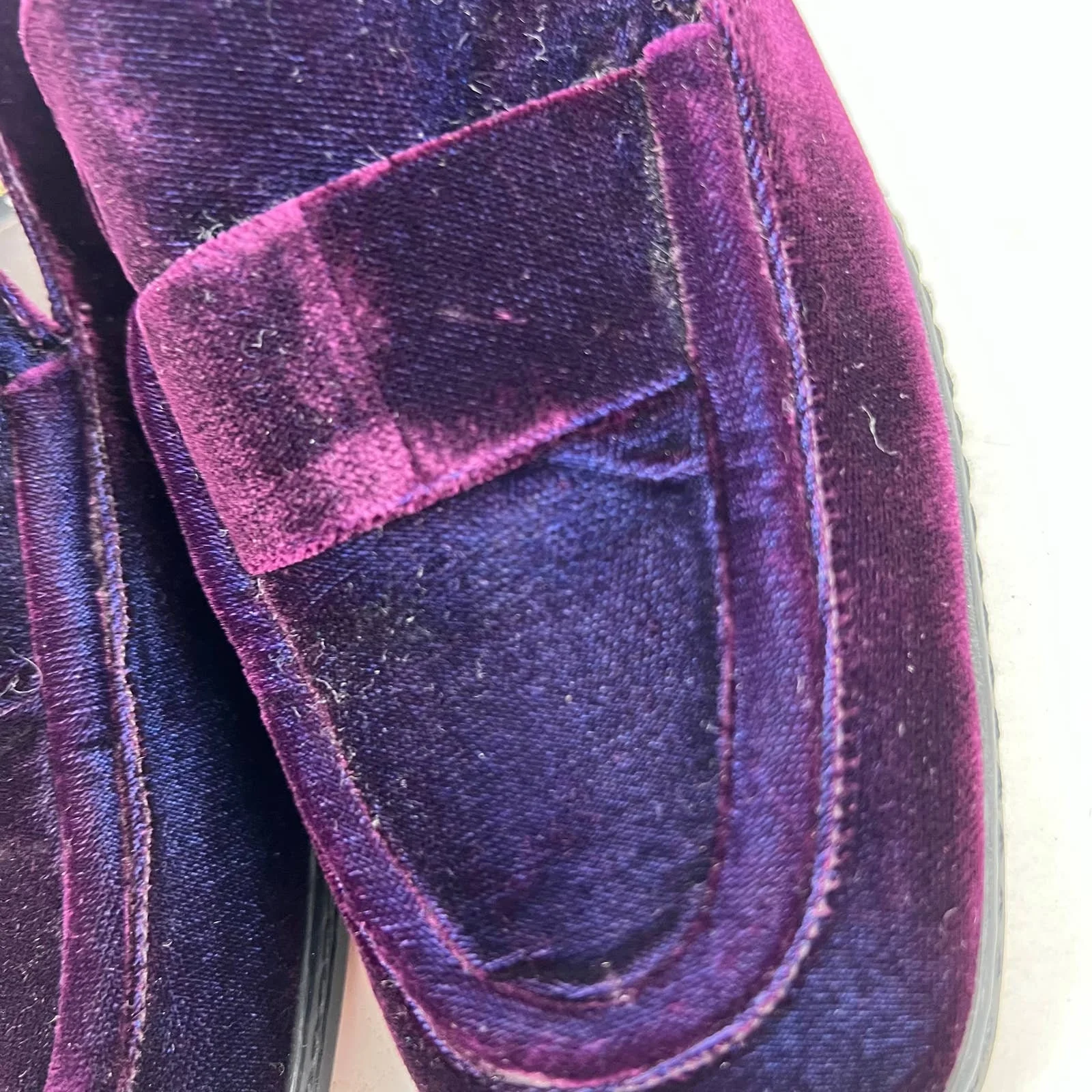 Vintage 90s Purple Velvet Loafers Nina Leather Shoes Slip-Ons - Image 9