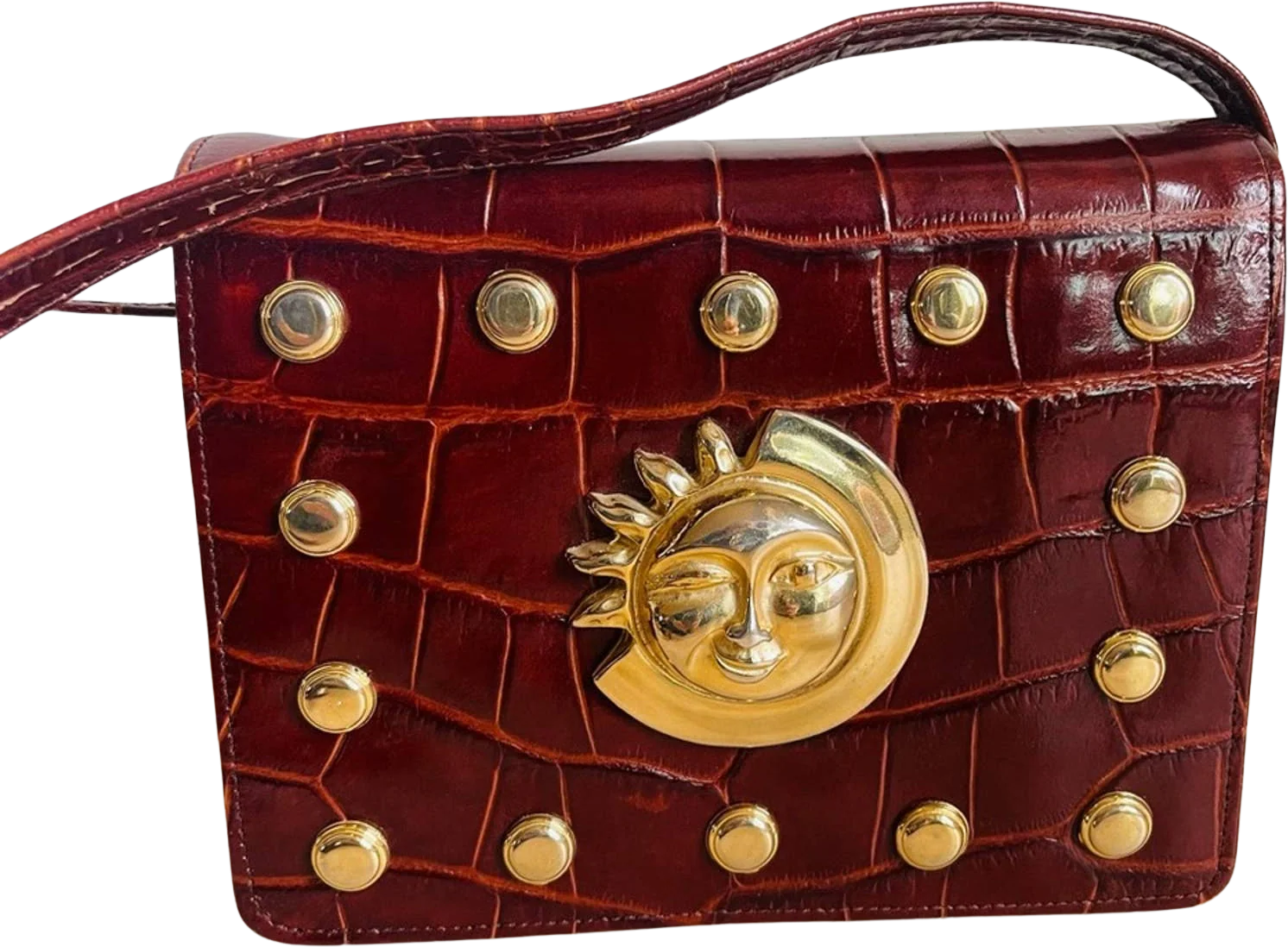 Vintage 90s Purse Embossed Leather with Sun/moon Celestial Details Crossbody