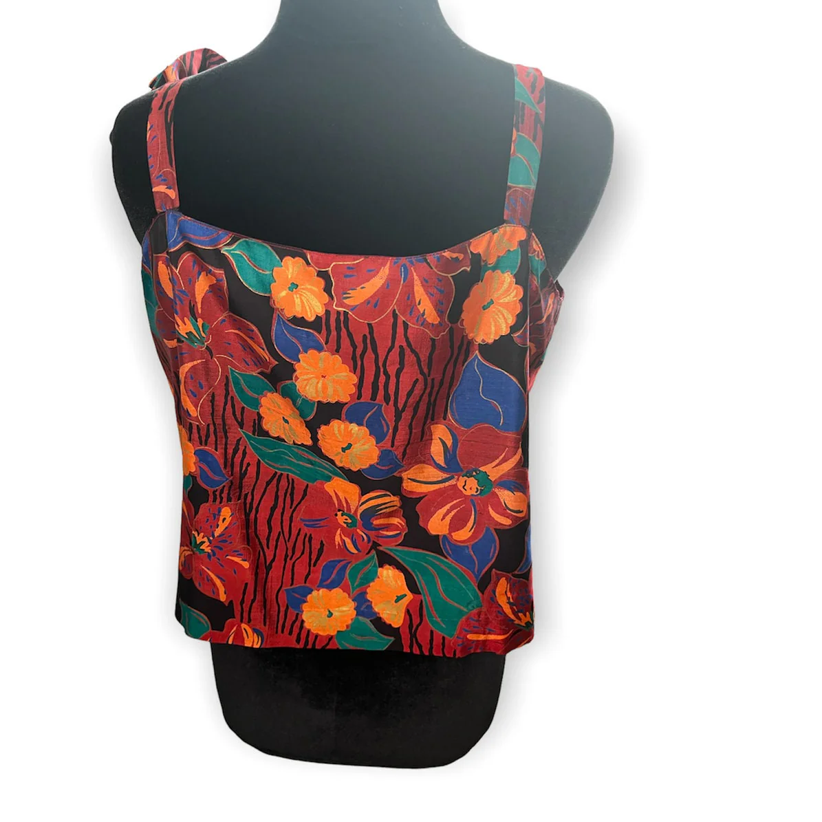 Vintage 90s Red Orange Blue Green Floral Abstract Sleeveless Crop Top Large/xl - Image 2