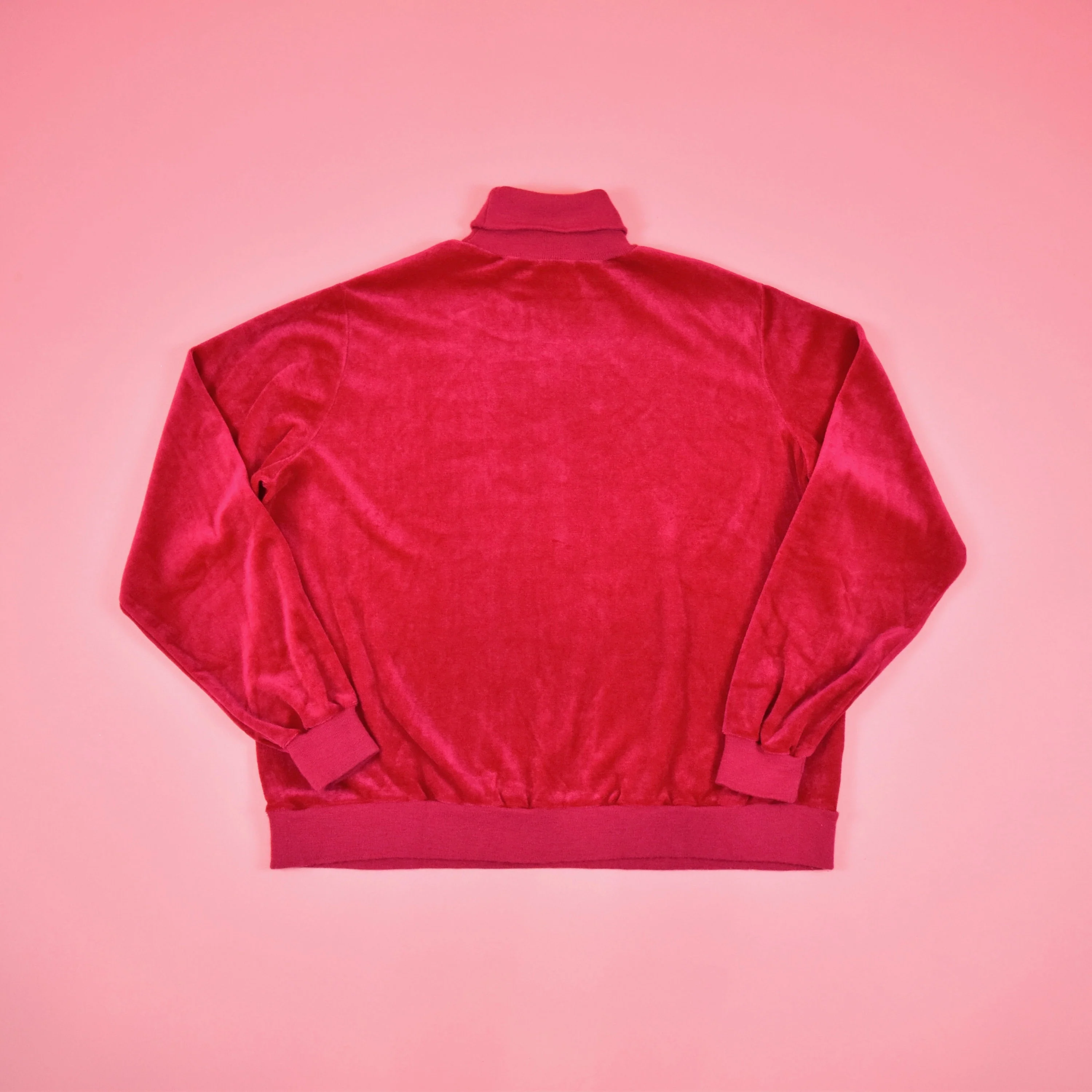 Vintage 90s Red Pink Velour Turtleneck Sweatshirt - Image 9