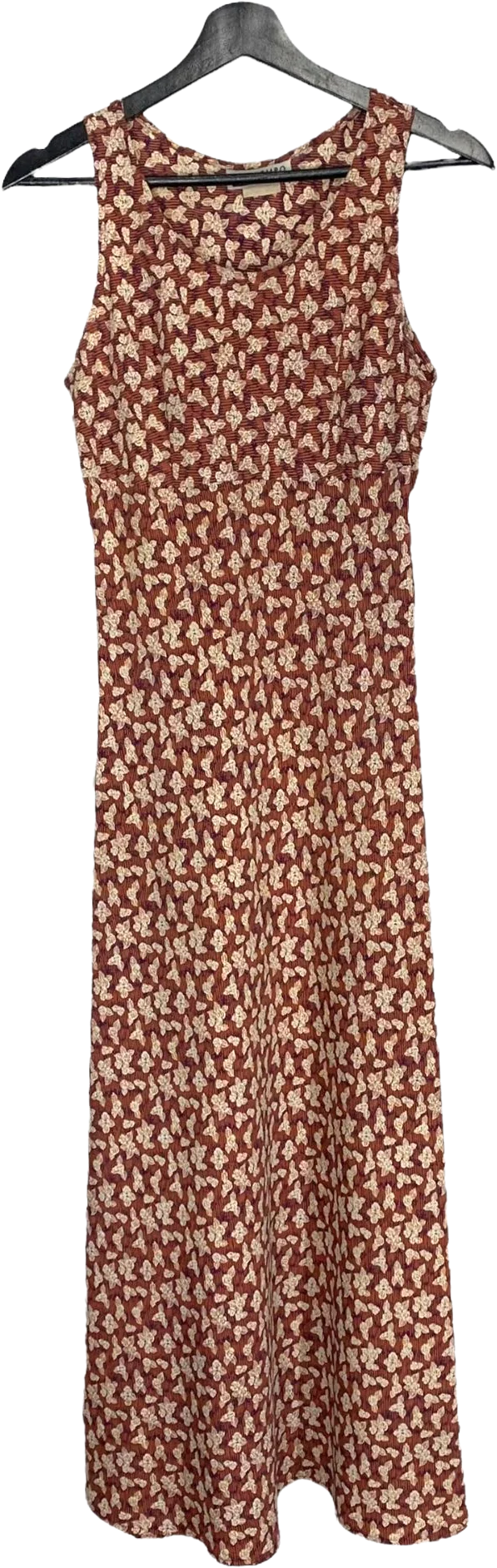Vintage 90s Red Tan Floral Print Sleeveless Empire Yoke Full Length Dress Small by Contempo Casuals