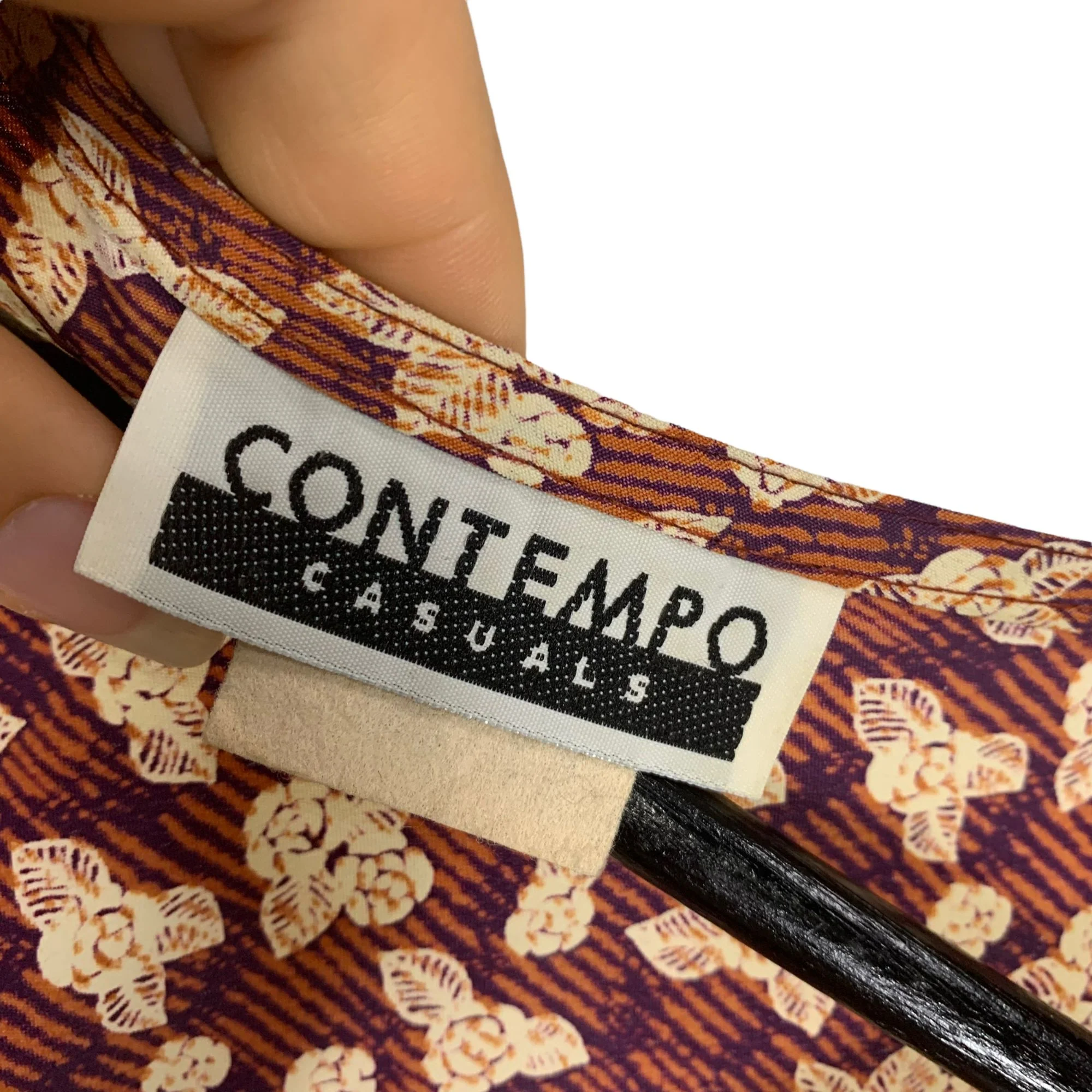 Vintage 90s Red Tan Floral Print Sleeveless Empire Yoke Full Length Dress Small by Contempo Casuals - Image 4