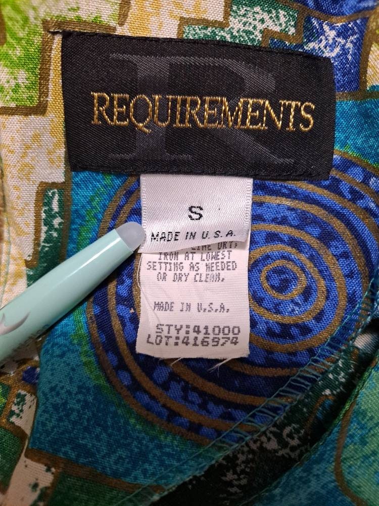 90s Vintage Teal Rayon Tribal Print Blouse By Requirements - Image 8