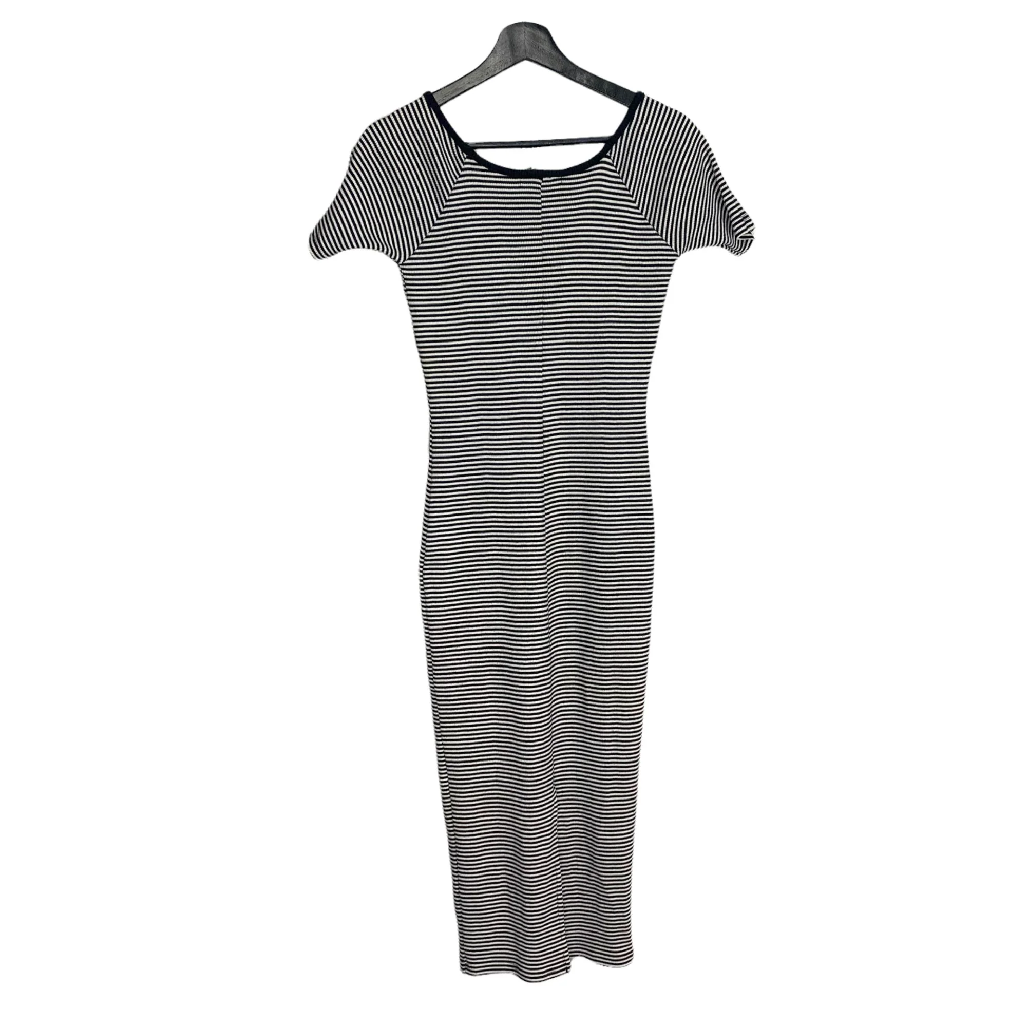 Vintage 90s Ribbed Stripe Scoop Neck Short Sleeve Bodycon Midi Dress by The Limited - Image 4