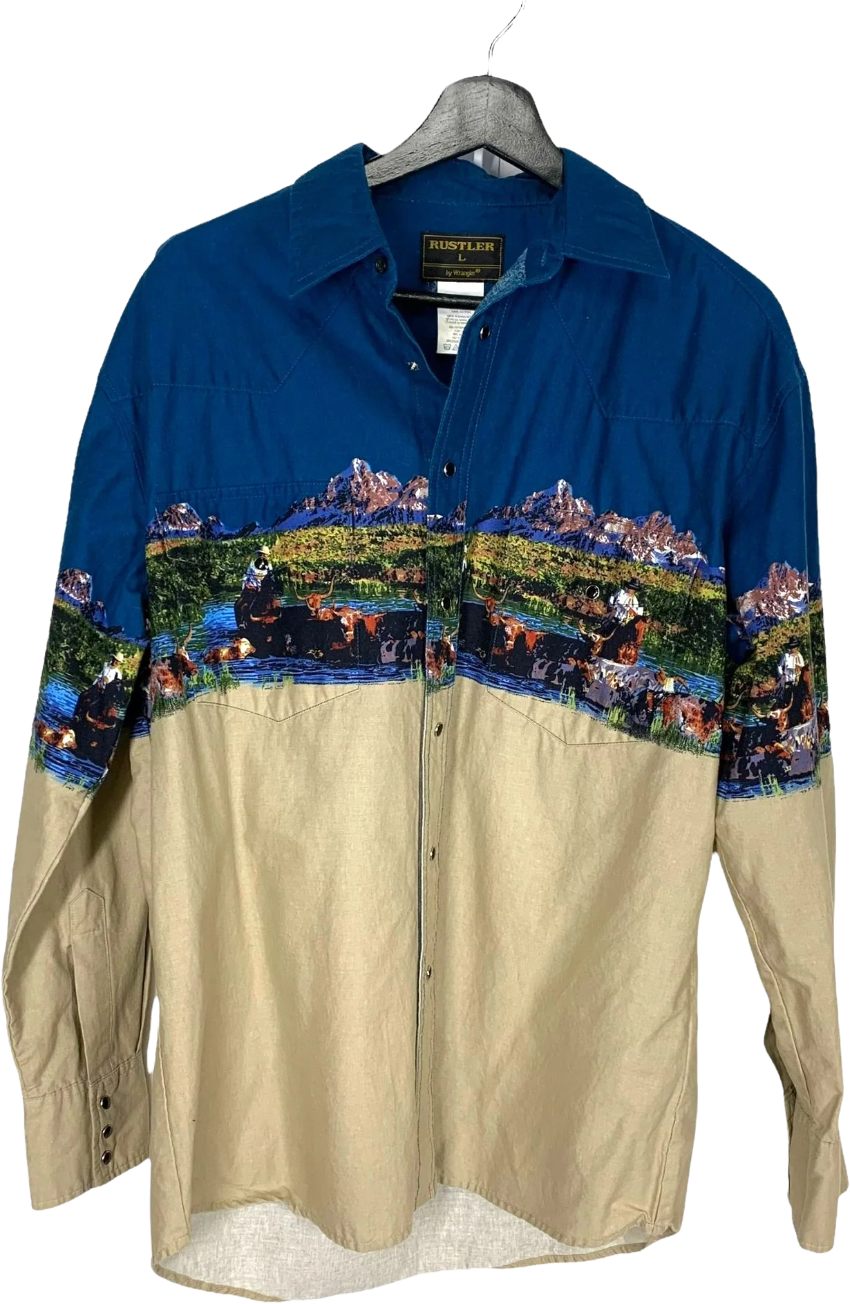 Vintage 90s Rustler Herding Scene Long Sleeve Pearl Button Up by Rustler