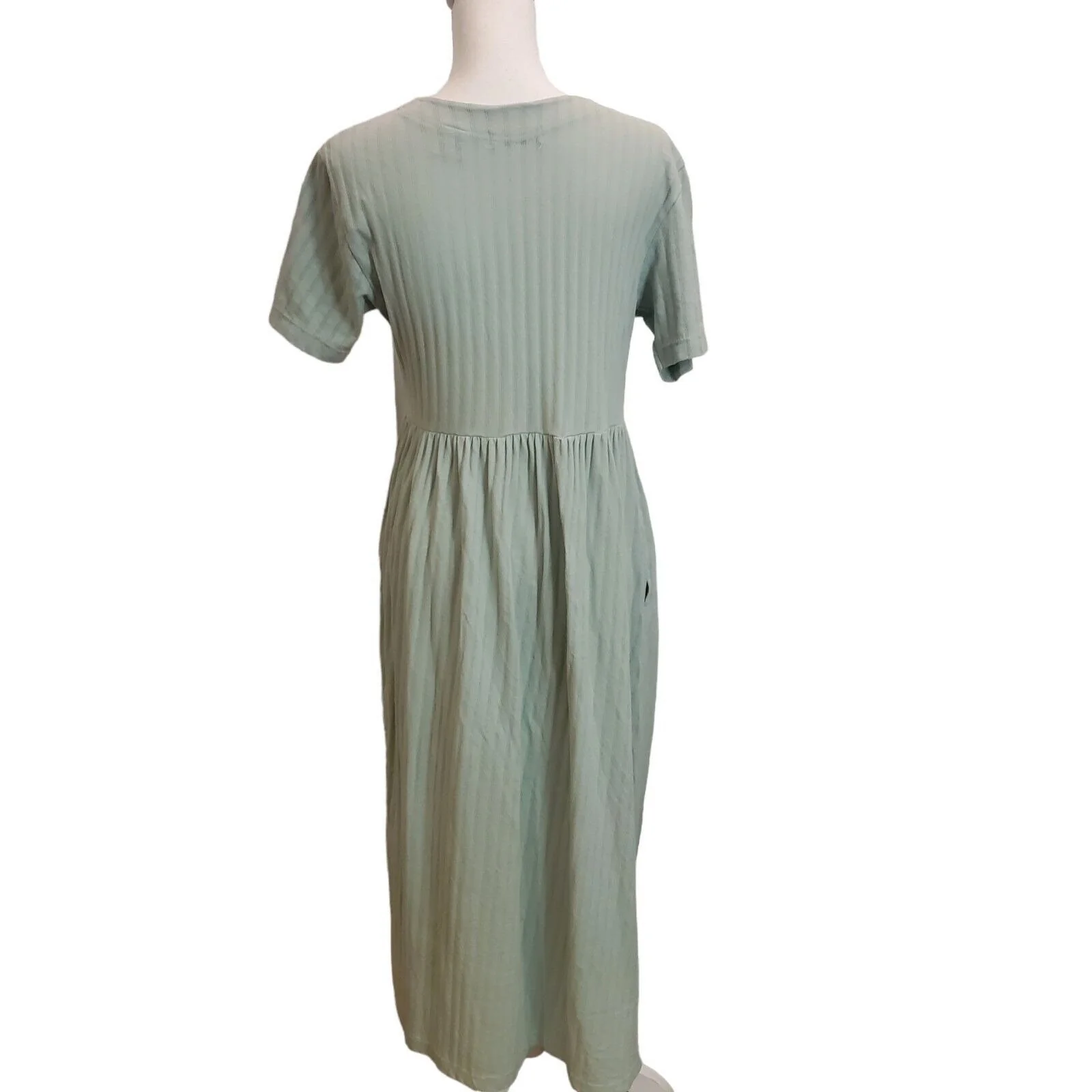 Vintage 90s Sage Green Casual Knit Shirt Dress Maxi Ribbed Cotton Usa Sz Small by Sunbelt - Image 2