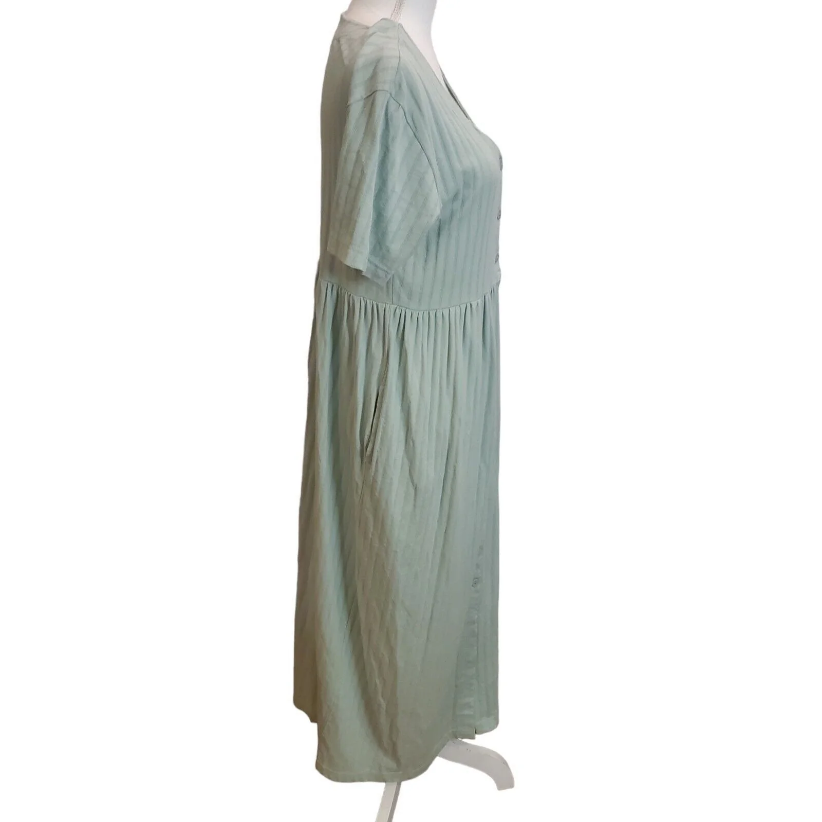 Vintage 90s Sage Green Casual Knit Shirt Dress Maxi Ribbed Cotton Usa Sz Small by Sunbelt - Image 5