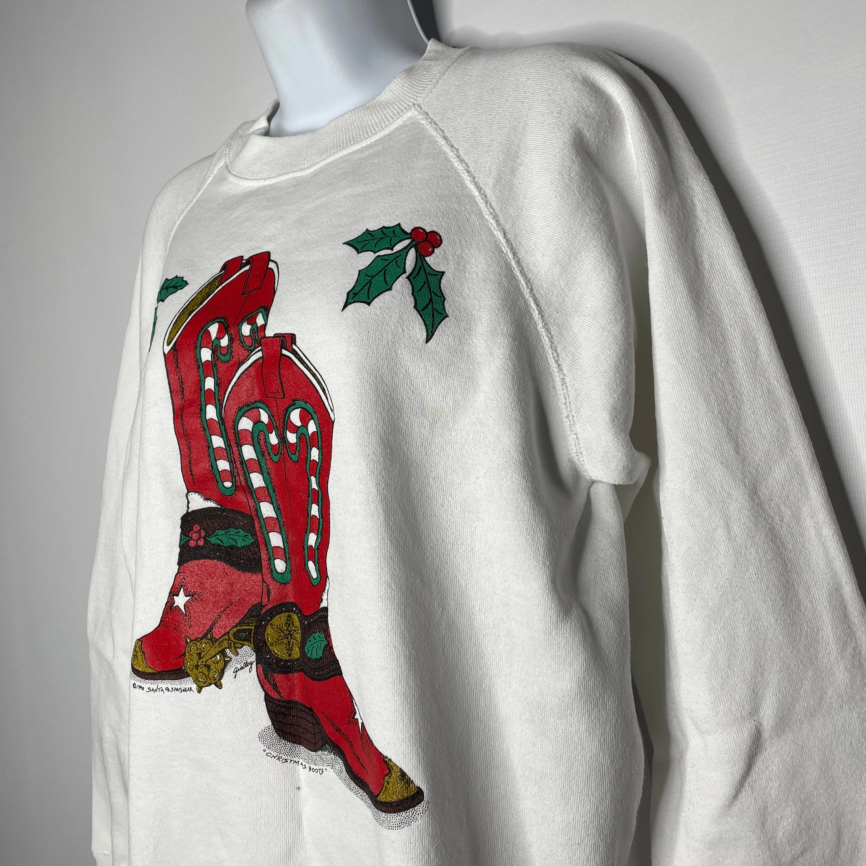 Vintage 90s Santa Fe Sportswear Christmas Boots White Crewneck Sweatshirt by Hanes Activewear - Image 7