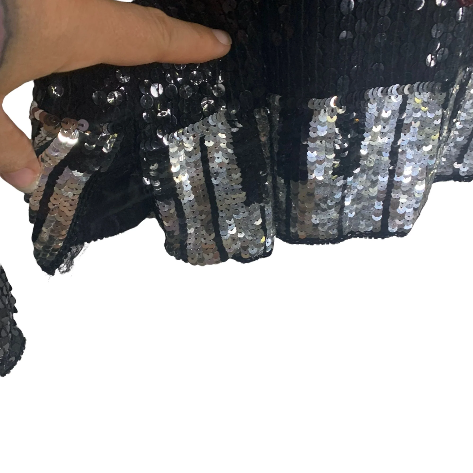 Vintage 90s Sequin Piano Musical Notes Long Sleeve Silk Black Top - Image 4