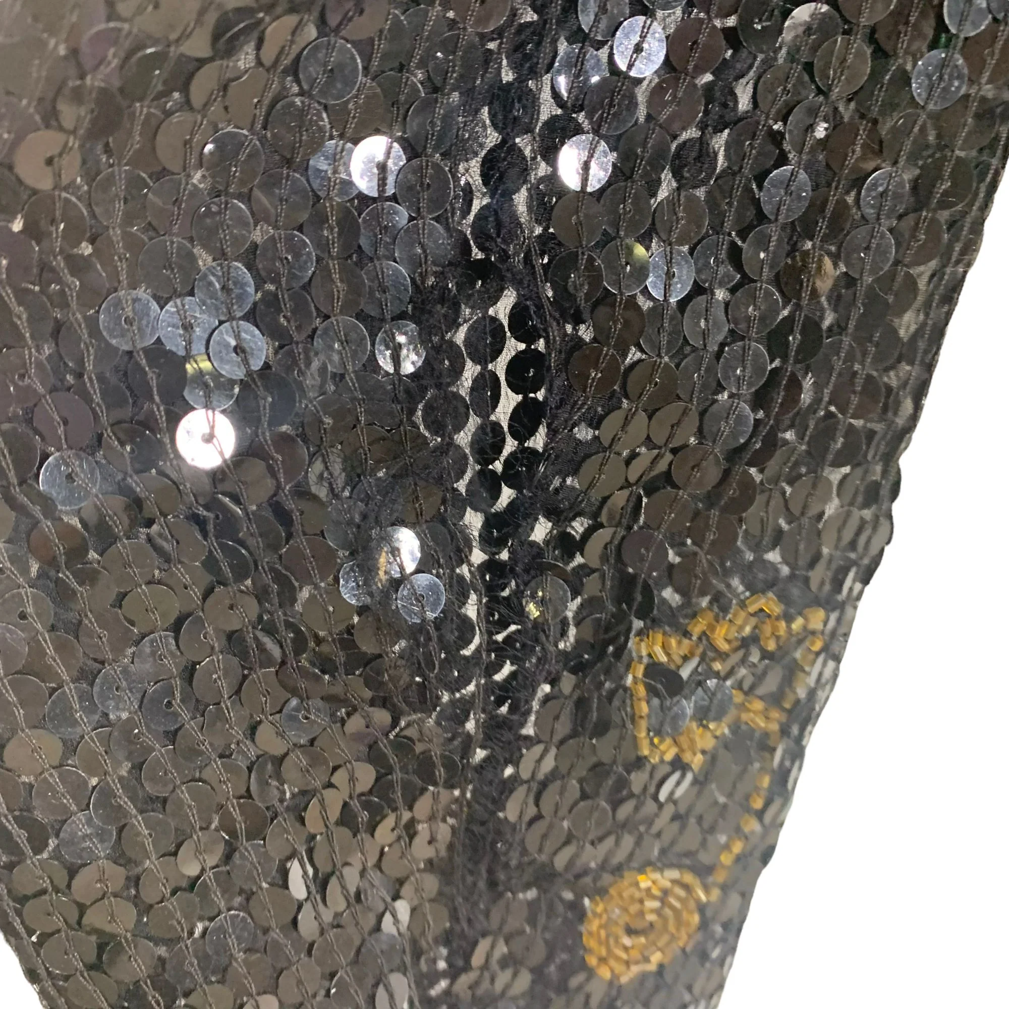 Vintage 90s Sequin Piano Musical Notes Long Sleeve Silk Black Top - Image 7