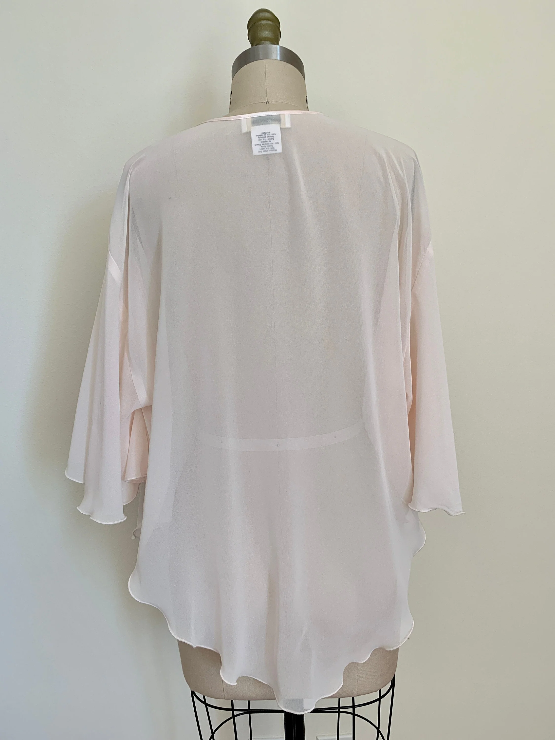Vintage 90s Sheer Blush Angel Sleeve Tie Top Sz M / L by Dentelle - Image 2