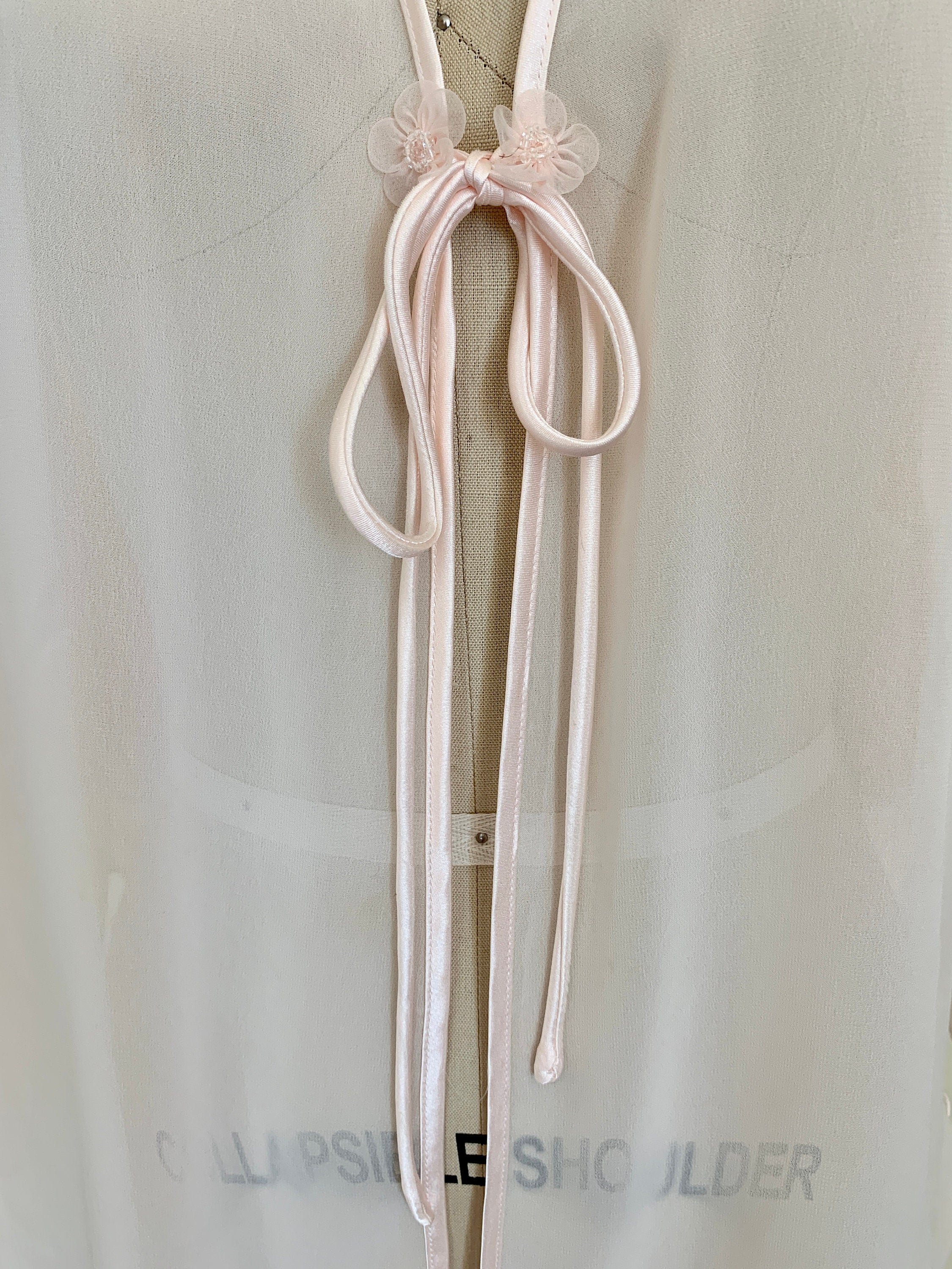 Vintage 90s Sheer Blush Angel Sleeve Tie Top Sz M / L by Dentelle - Image 3