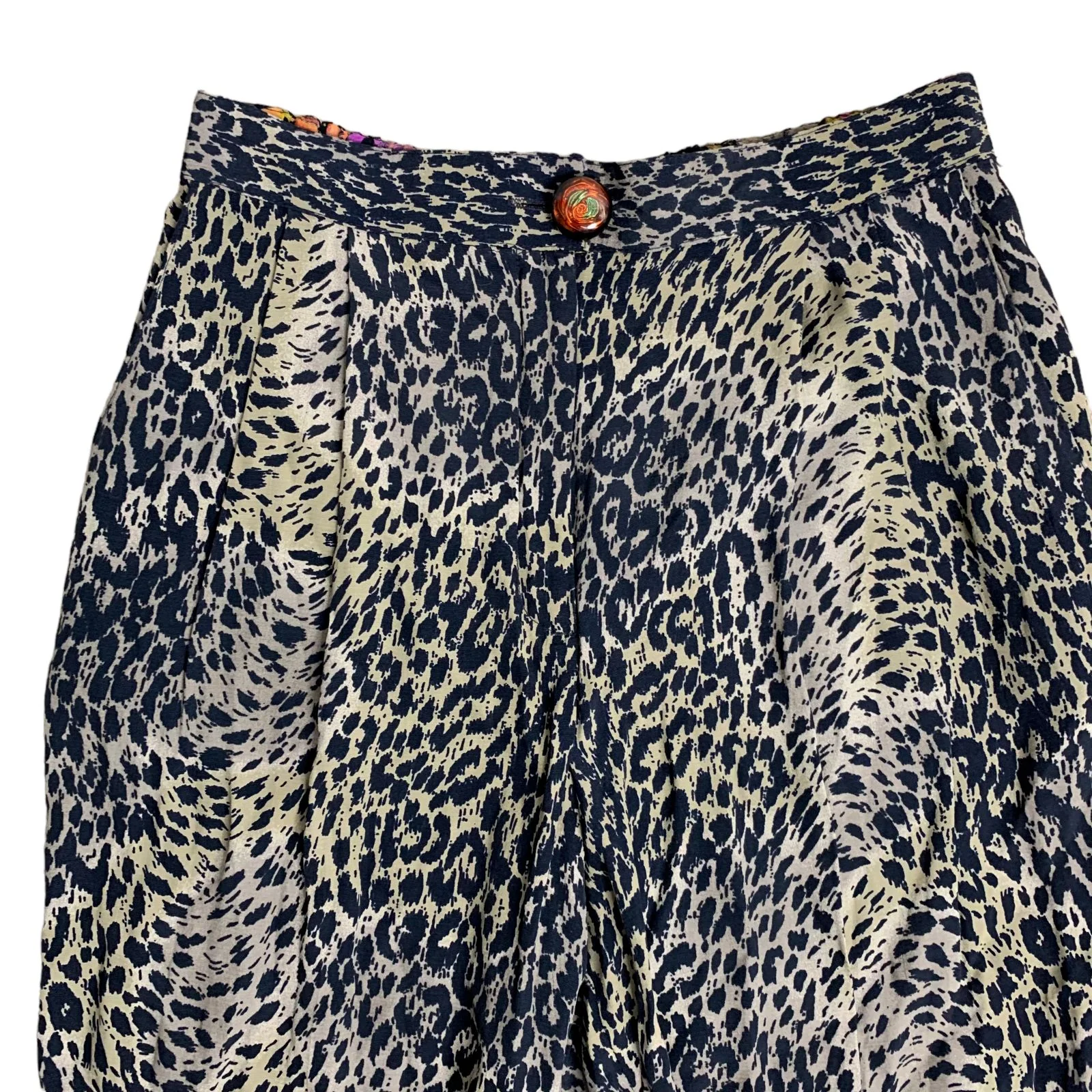 Vintage 90s Sheer Button Up Shirt Pants Set L Floral Leopard Short Sleeve by Platinum - Image 9