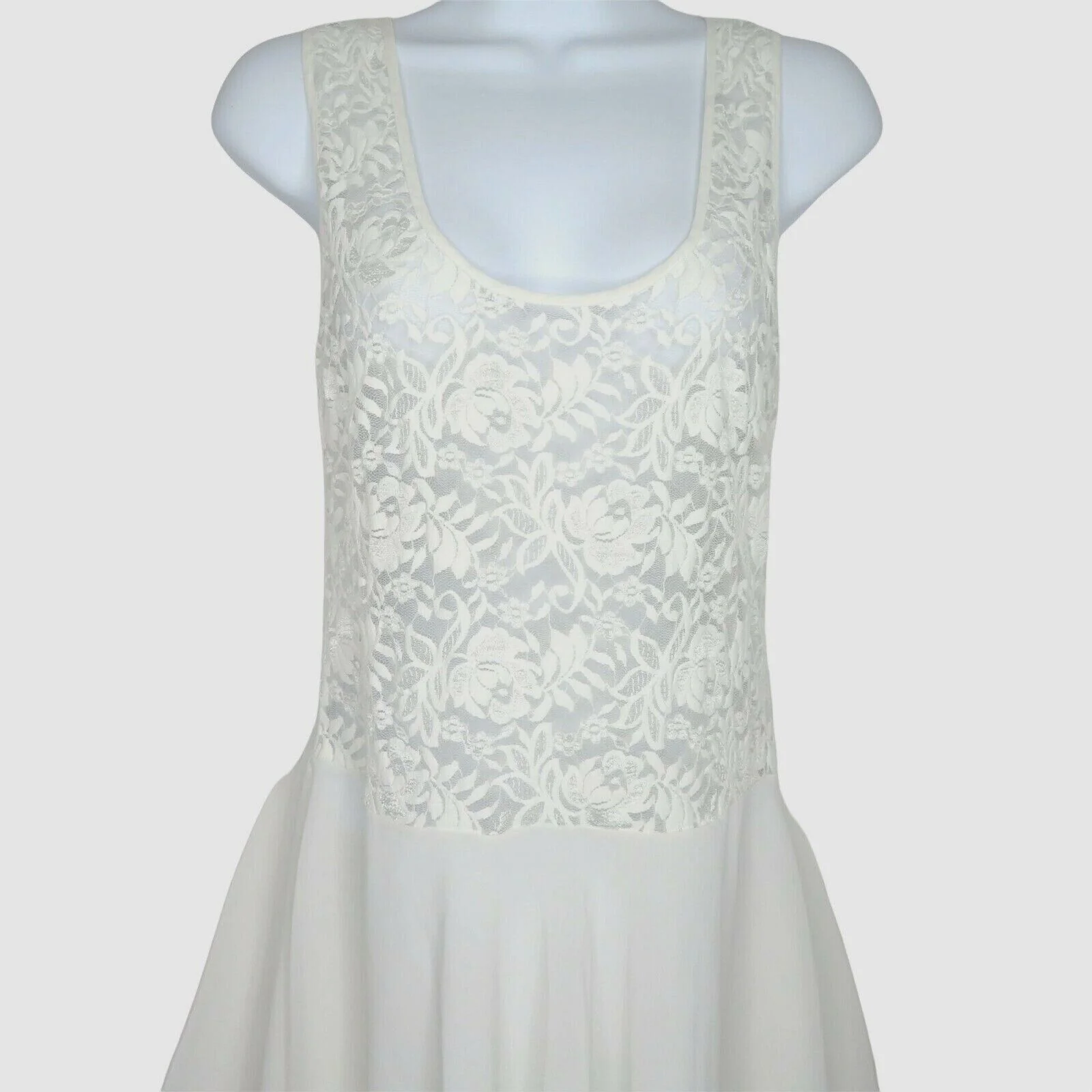 Vintage 90s Sheer Nylon Slip Nightgown S Stretch White Lace by Victoria's Secret - Image 11