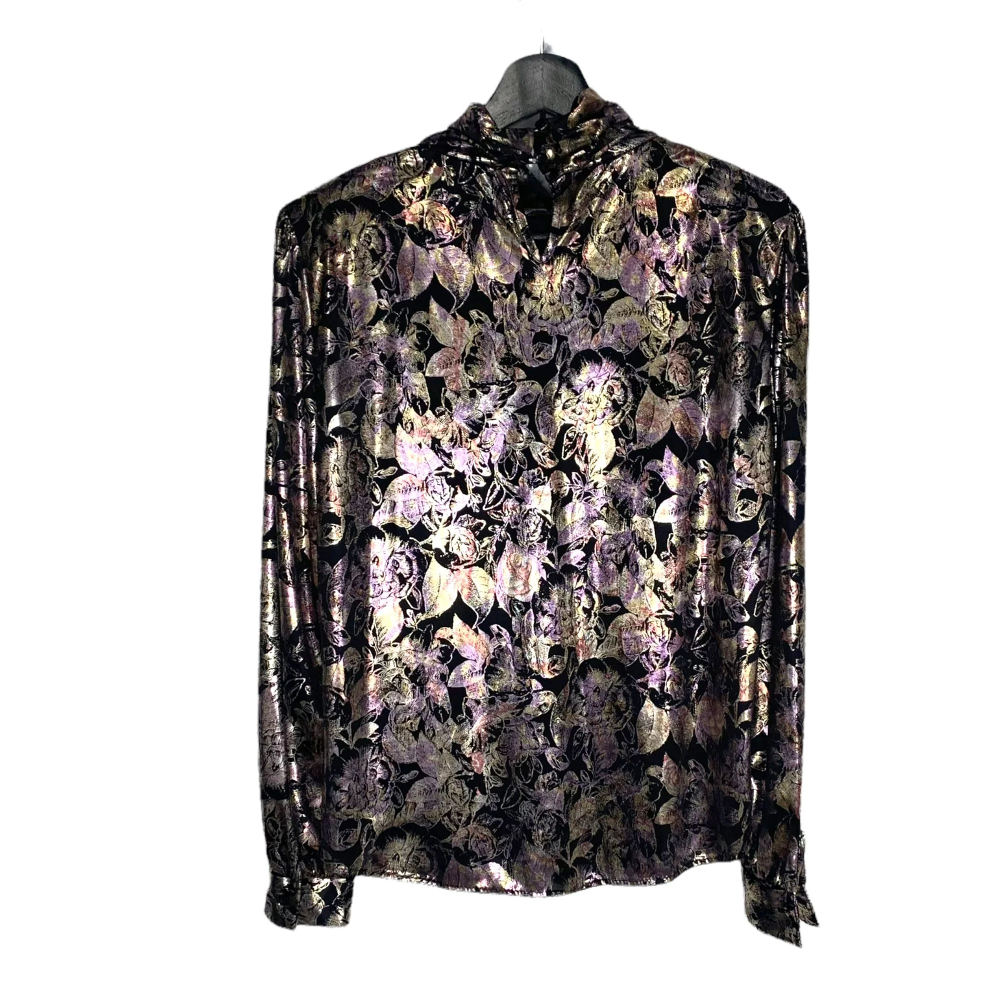 Vintage 90s Shiny Floral Print Long Sleeve Mock Neck Top by Lauren Lee - Image 2