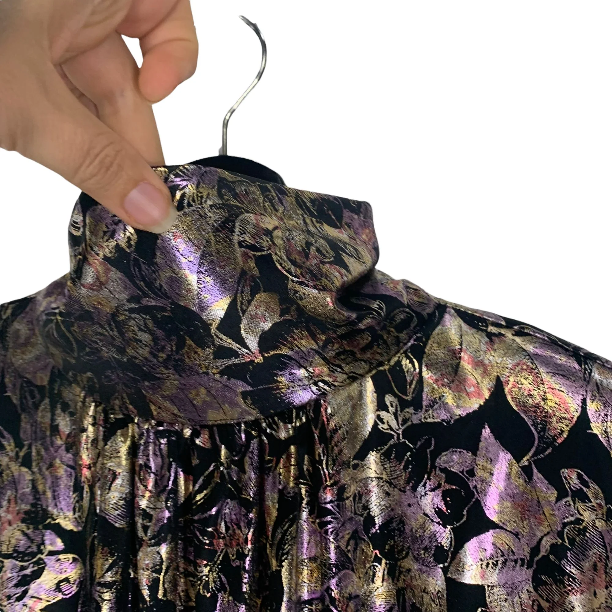Vintage 90s Shiny Floral Print Long Sleeve Mock Neck Top by Lauren Lee - Image 3