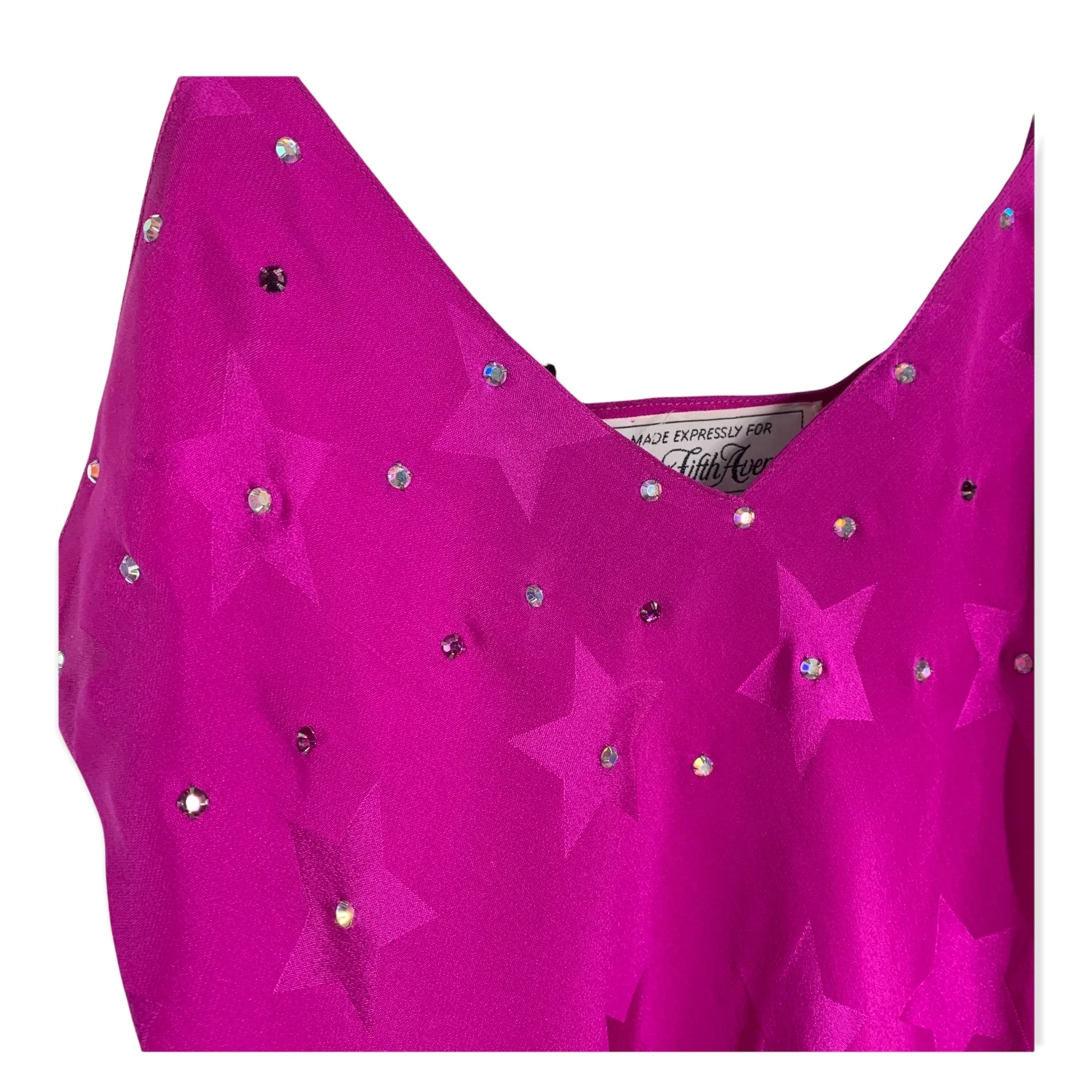 Vintage 90s Silk Embossed Stars Rhinestone Top Small by Saks Fifth Avenue - Image 3