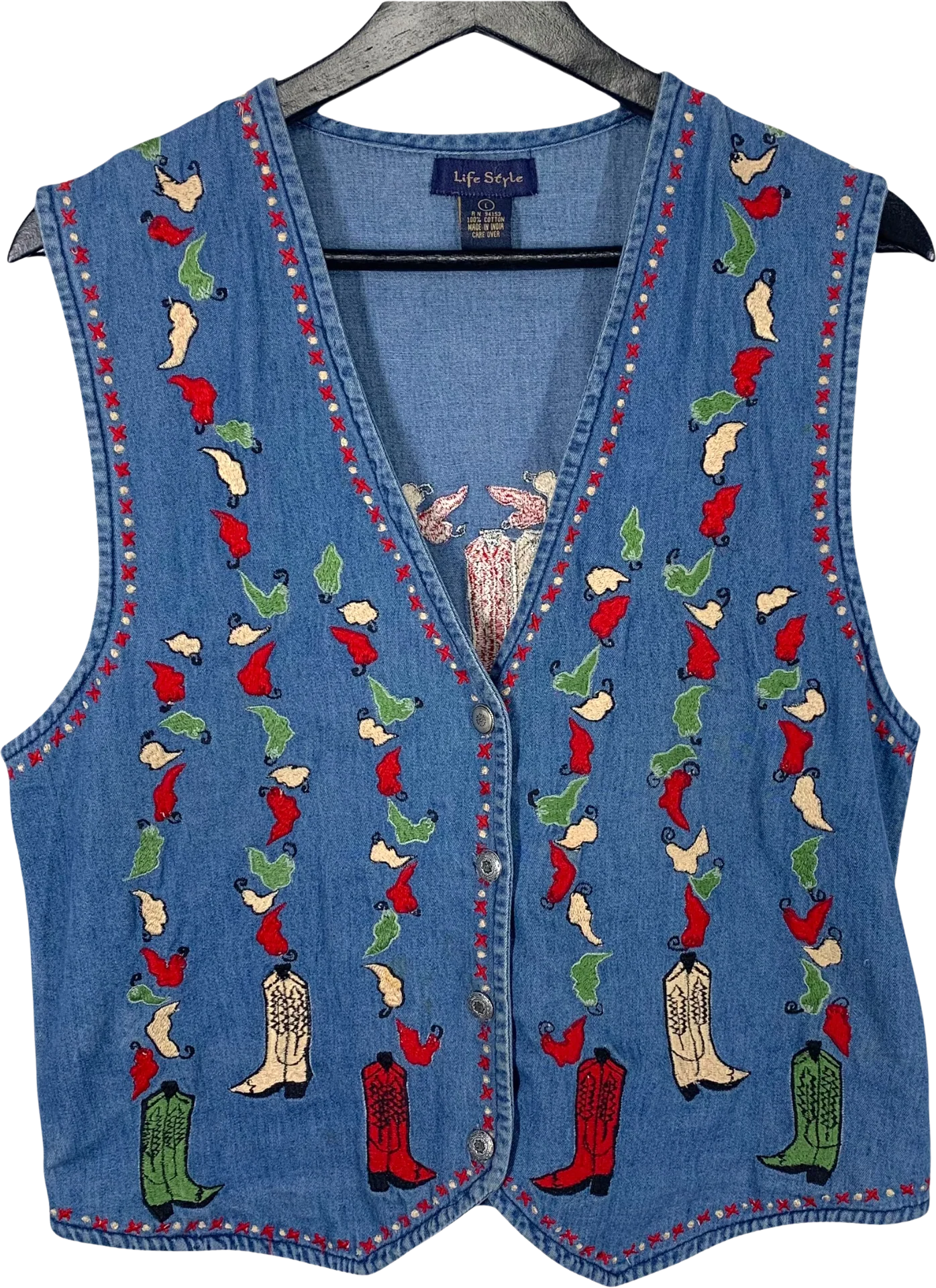 Vintage 90s Southwestern Boots and Chili Chambray Vest by Life Style