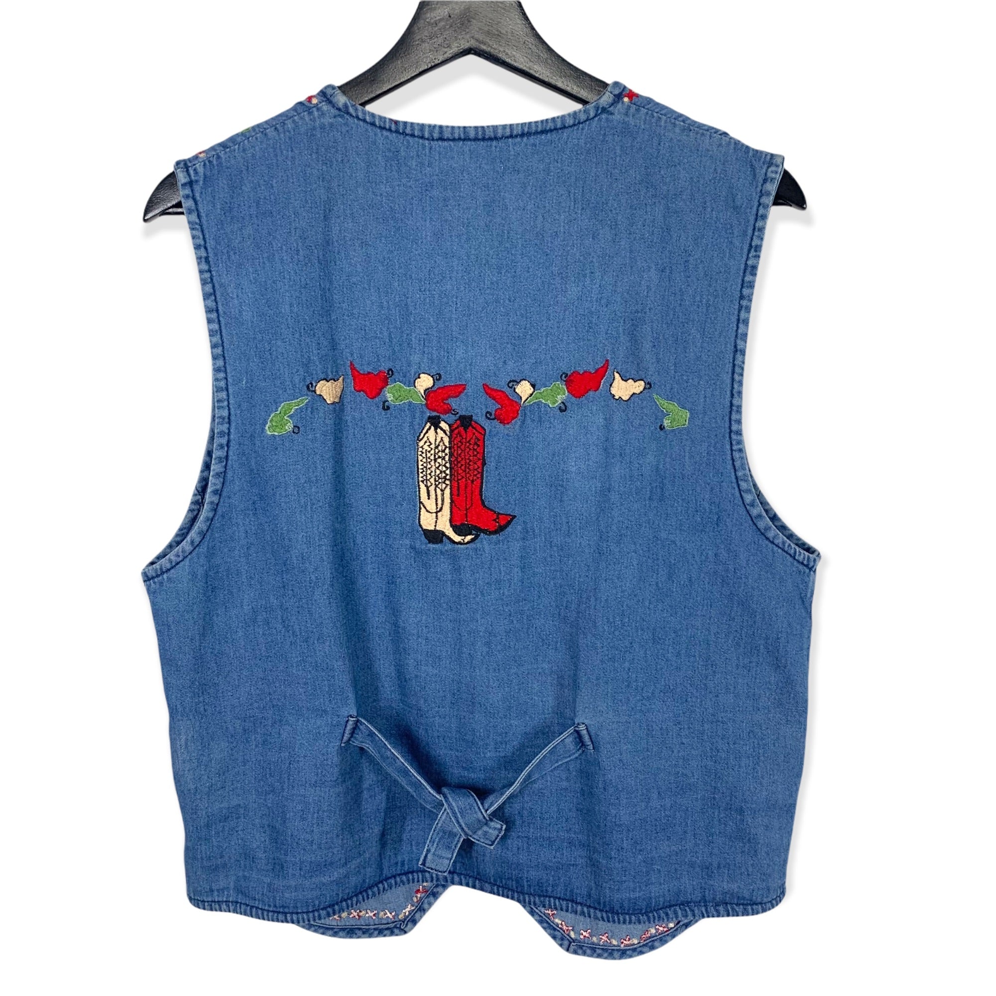 Vintage 90s Southwestern Boots and Chili Chambray Vest by Life Style - Image 2