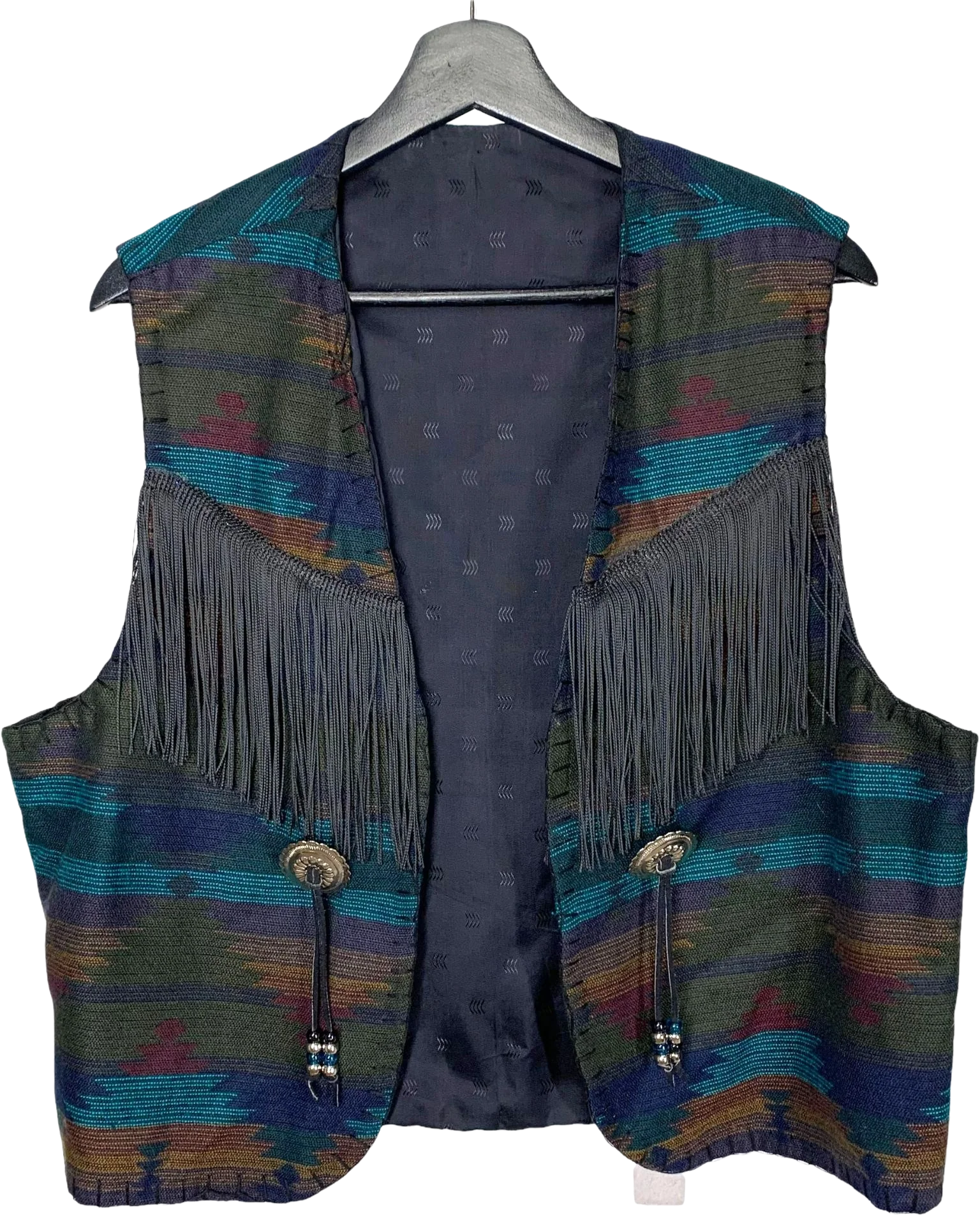 Vintage 90s Southwestern Fringe Concho Detail Vest