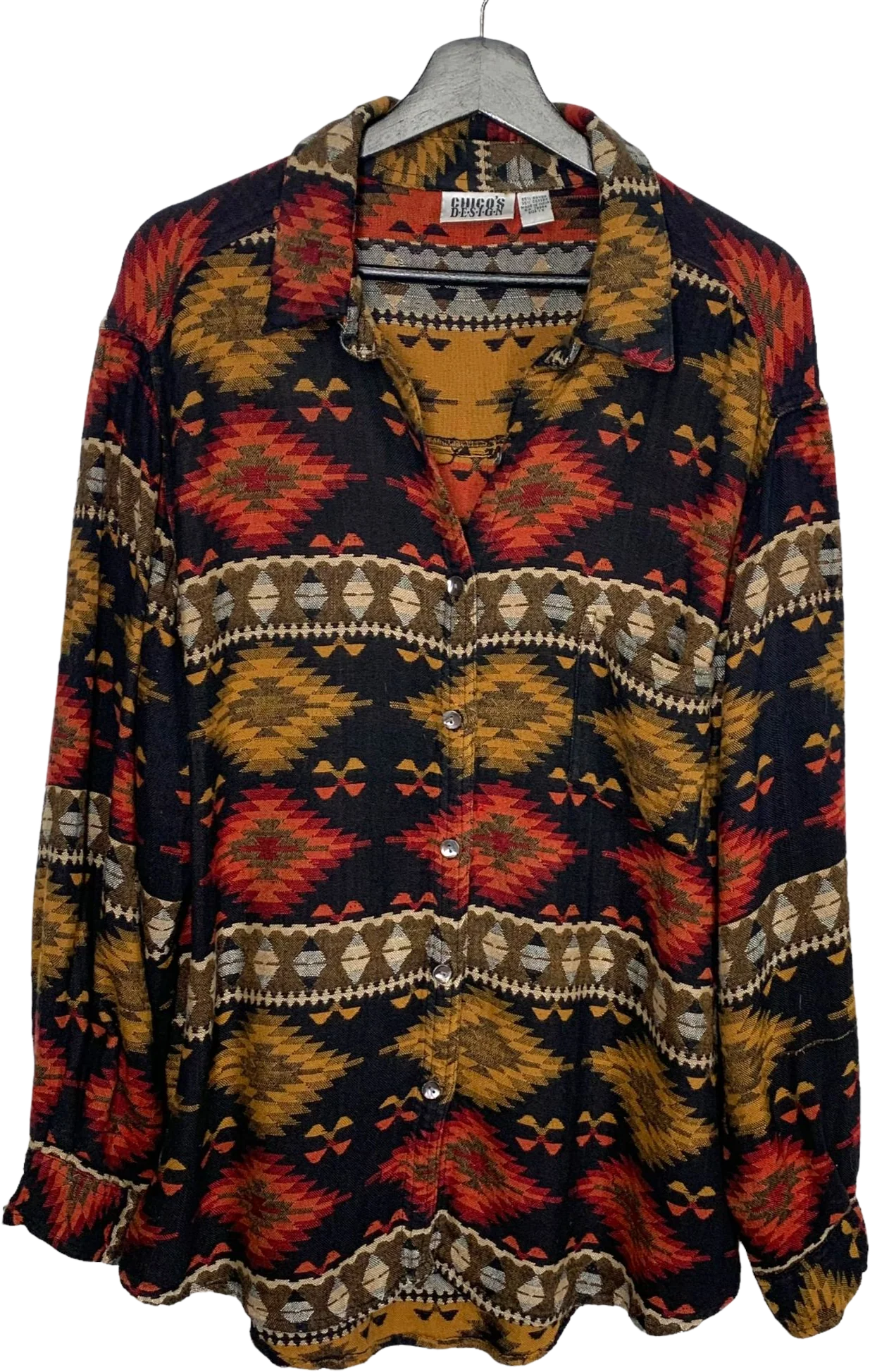 Vintage 90s Southwestern Warm Tones Pattern Long Sleeve Button Up Top by Chicos