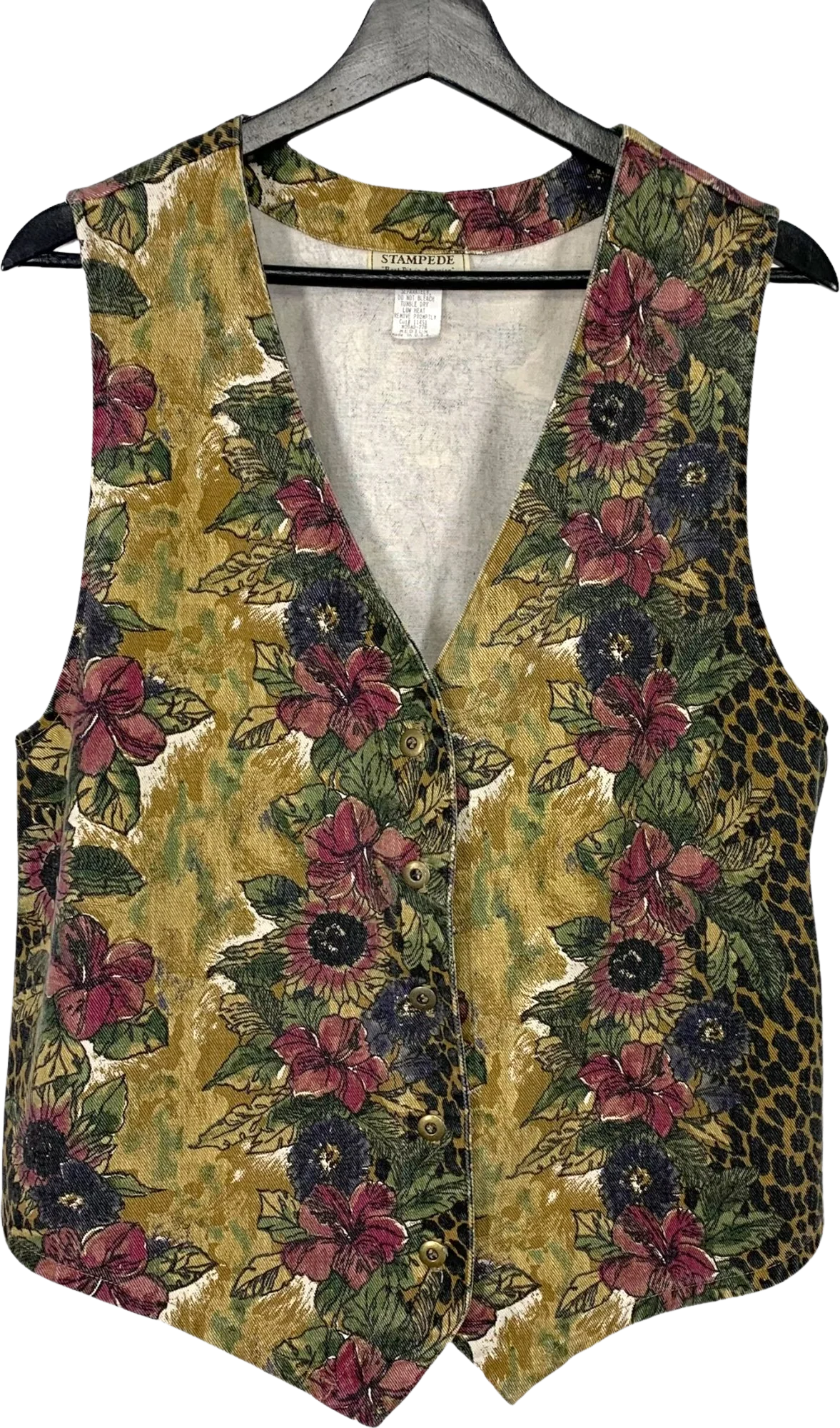 Vintage 90s Stampede Floral Cheetah Print Button Up Vest Medium
