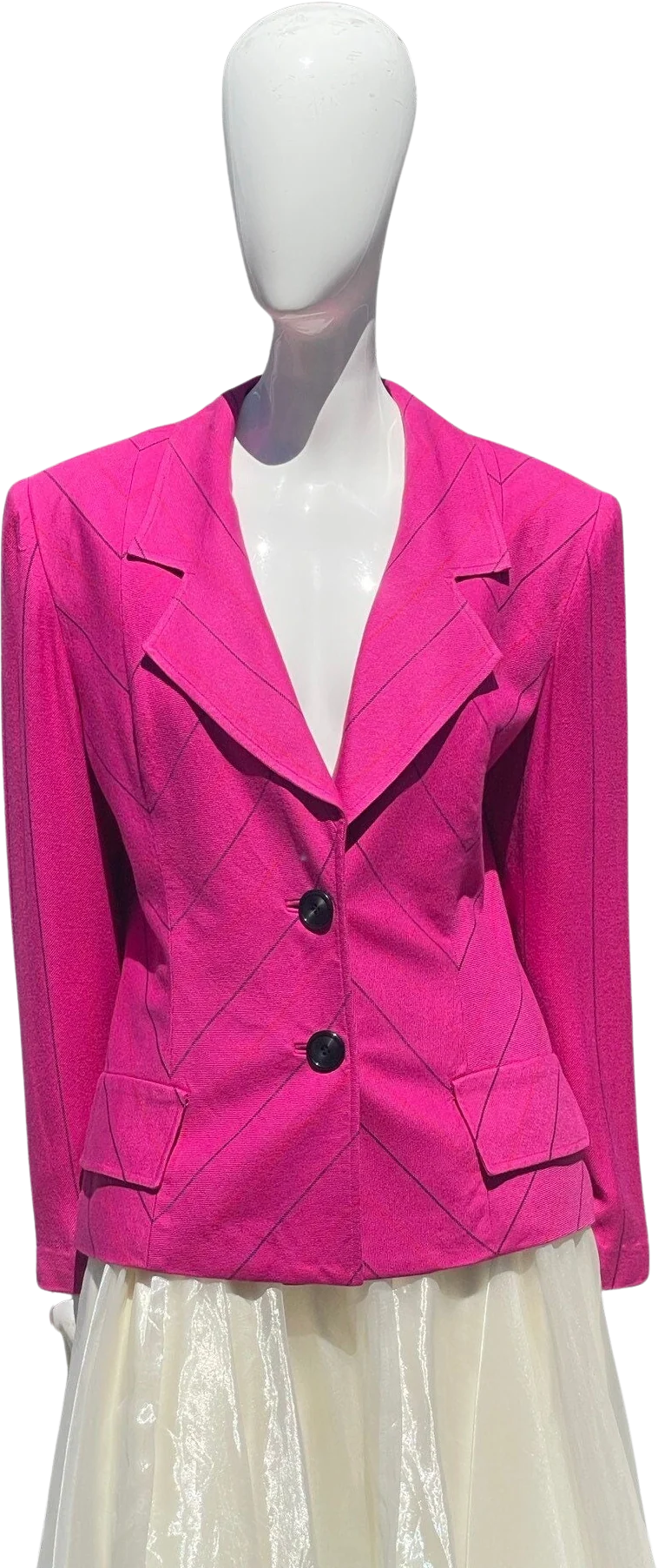 Vintage 90s Studio Pink Chevron Blazer Jacket Size 14 Soft Rayon Summer Jacket by Oscar De La Renta