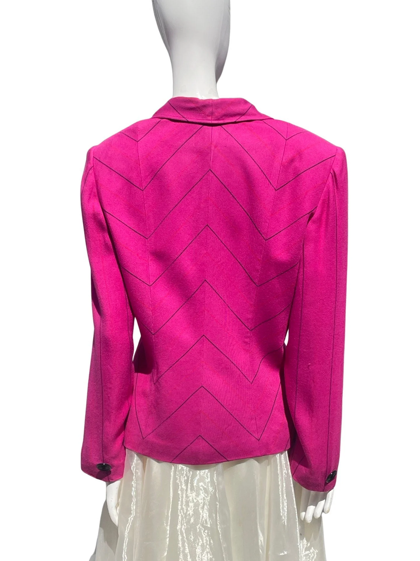 Vintage 90s Studio Pink Chevron Blazer Jacket Size 14 Soft Rayon Summer Jacket by Oscar De La Renta - Image 3