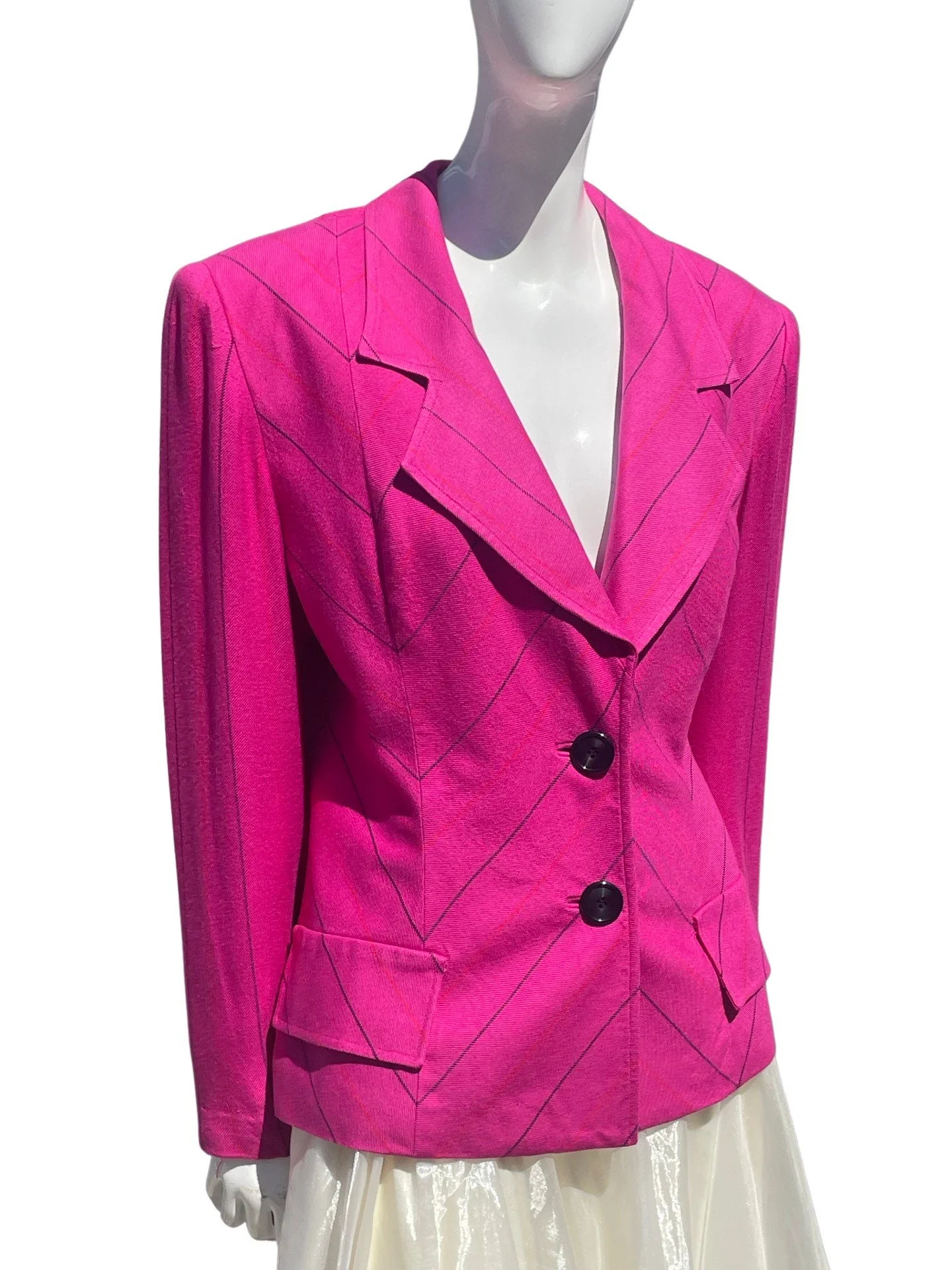 Vintage 90s Studio Pink Chevron Blazer Jacket Size 14 Soft Rayon Summer Jacket by Oscar De La Renta - Image 4