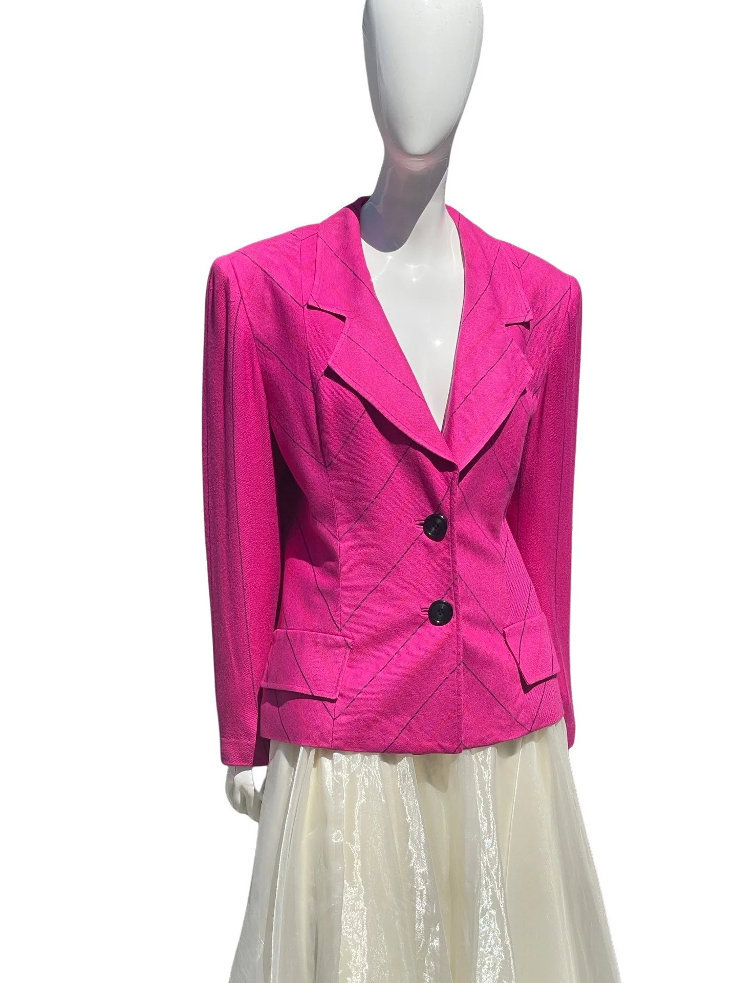 Vintage 90s Studio Pink Chevron Blazer Jacket Size 14 Soft Rayon Summer Jacket by Oscar De La Renta - Image 6