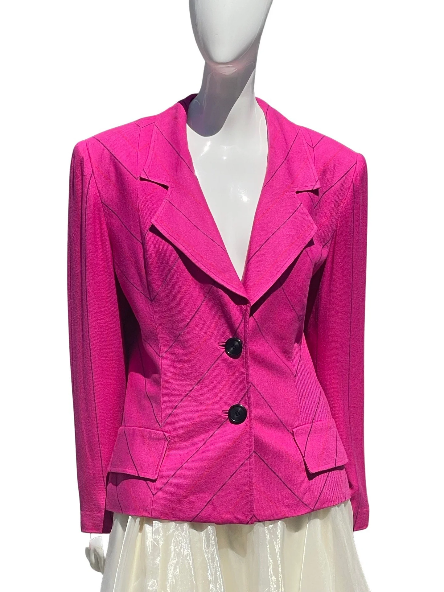 Vintage 90s Studio Pink Chevron Blazer Jacket Size 14 Soft Rayon Summer Jacket by Oscar De La Renta - Image 7