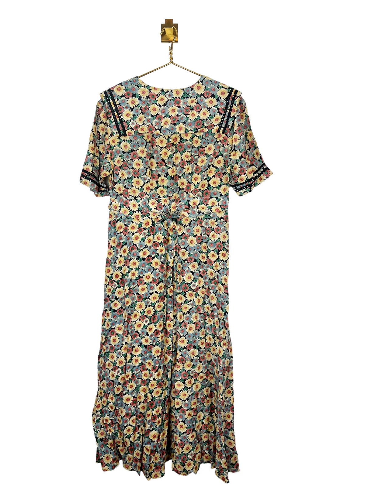 Vintage 90s Sunflower Button Front Midi Dress Tie Back Sz 10 by Karen Alexander - Image 2