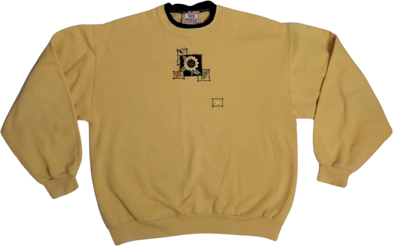 Vintage 90s Sunflower Sweatshirt Embroidered Crew Neck Yellow M by Golden Sun