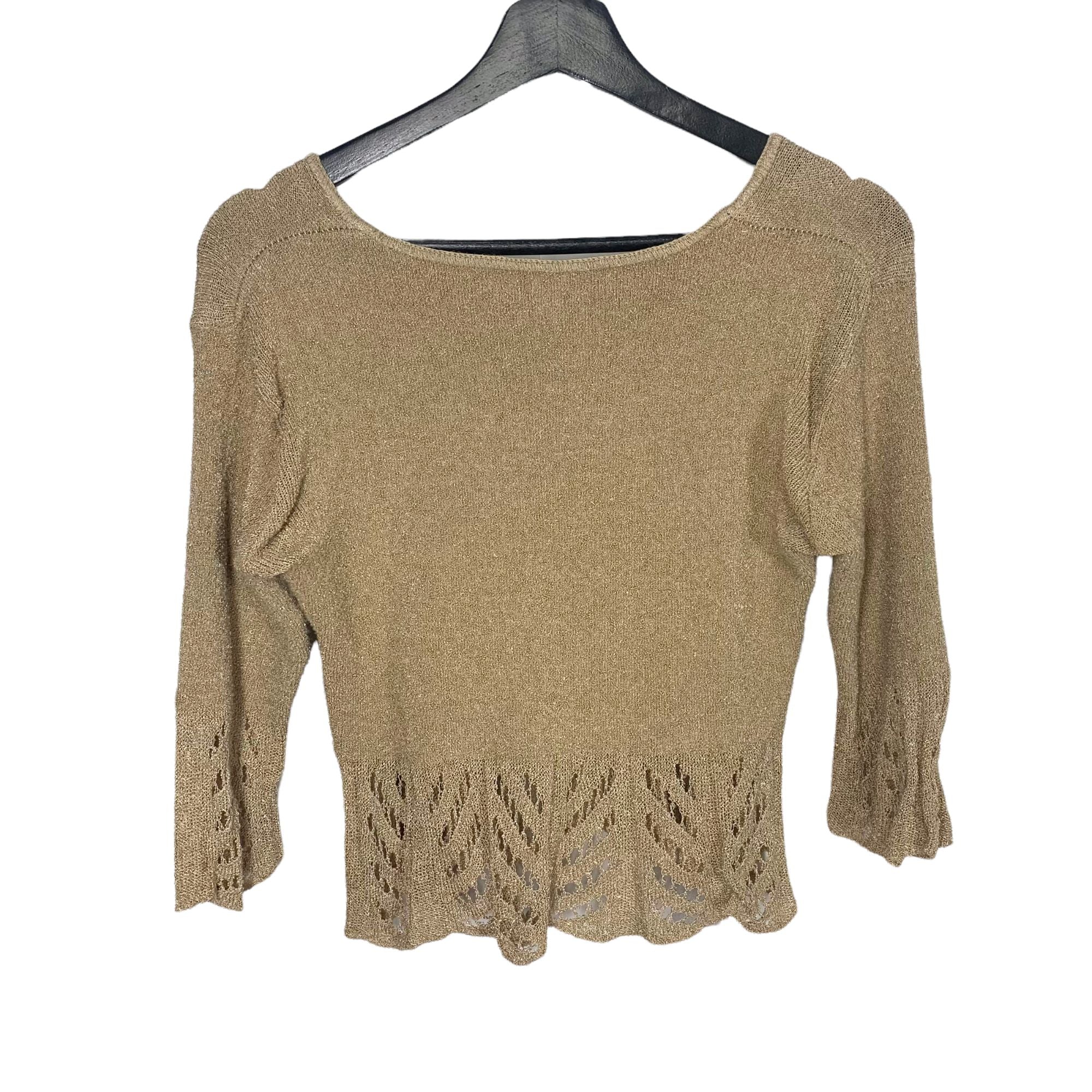 Vintage 90s Tan Boucle Punch Out Long Sleeve Short Waist Top - Image 2