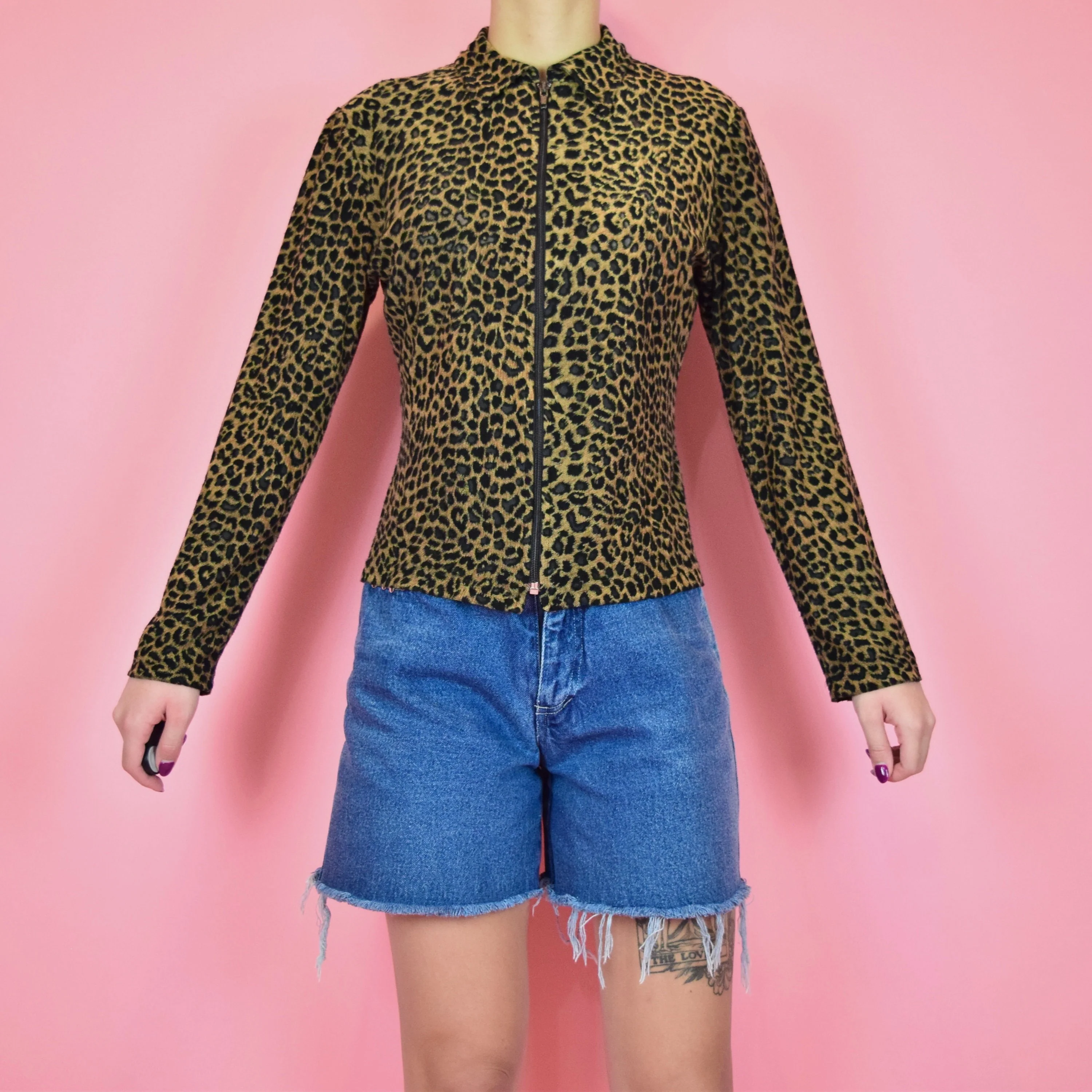 Vintage 90s Tan Brown Black Cheetah Print Top by Eye Candy - Image 2