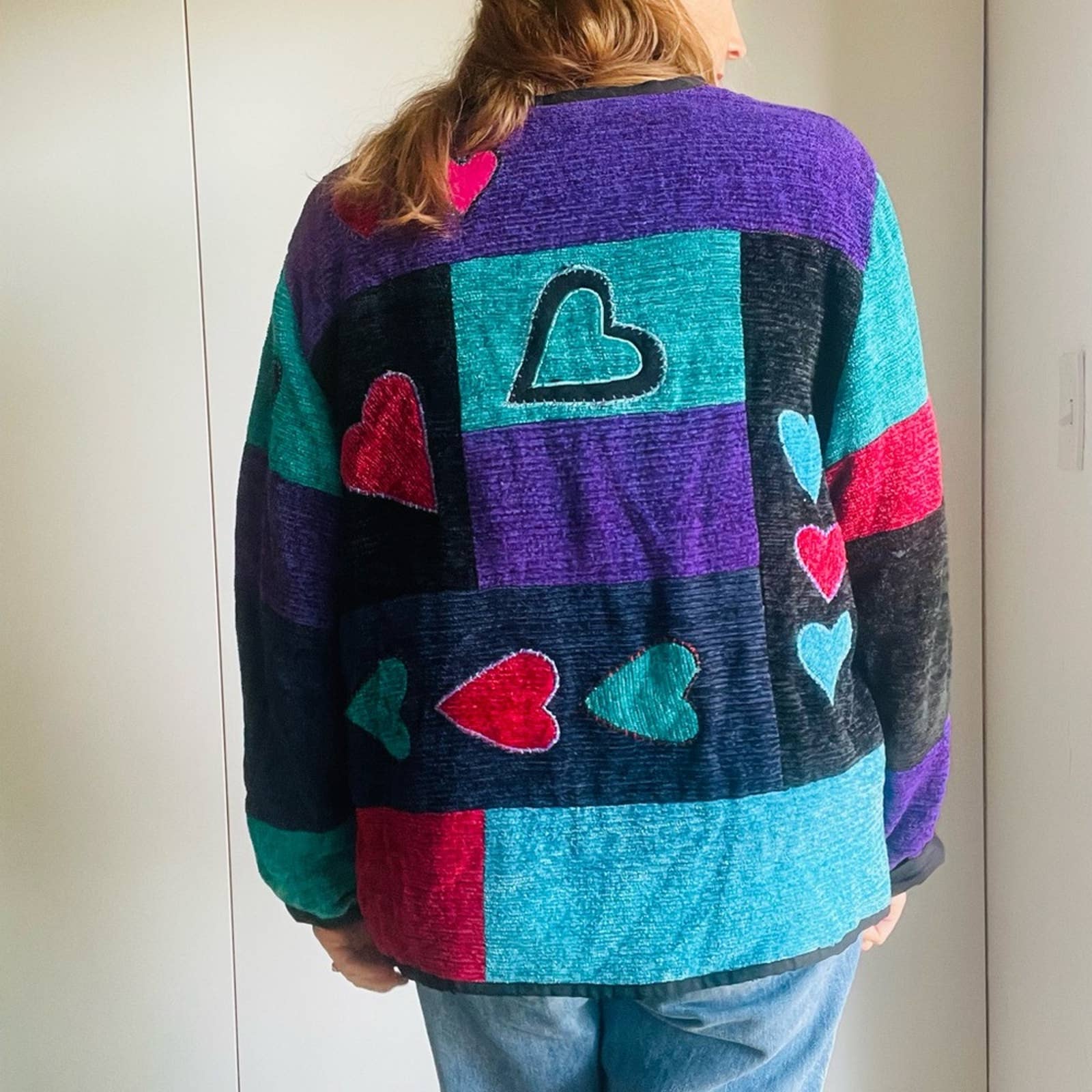 Vintage 90s Tapestry Jacket Novelty Heart Print Purple Red Large Made In India by Alex - Image 2