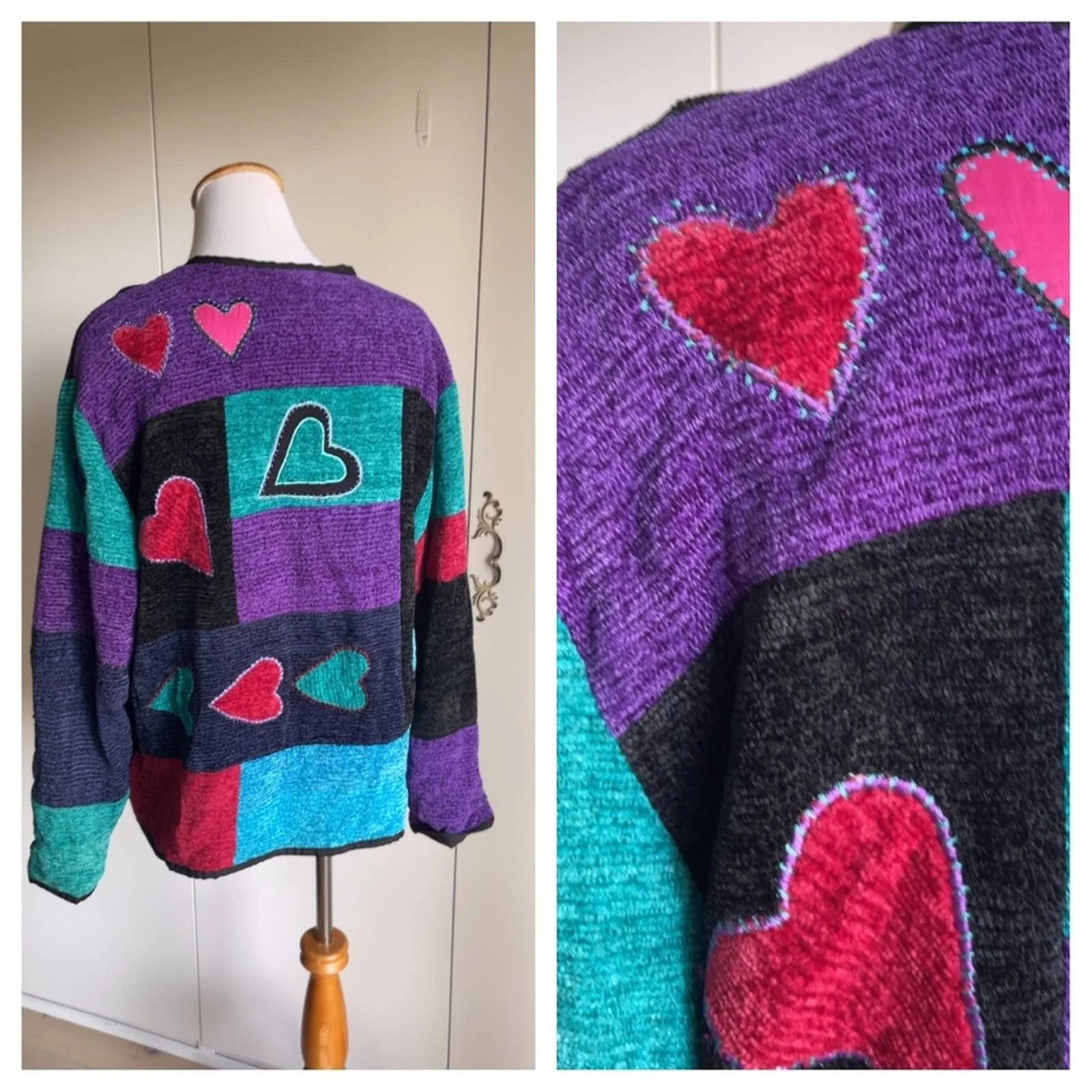 Vintage 90s Tapestry Jacket Novelty Heart Print Purple Red Large Made In India by Alex - Image 5